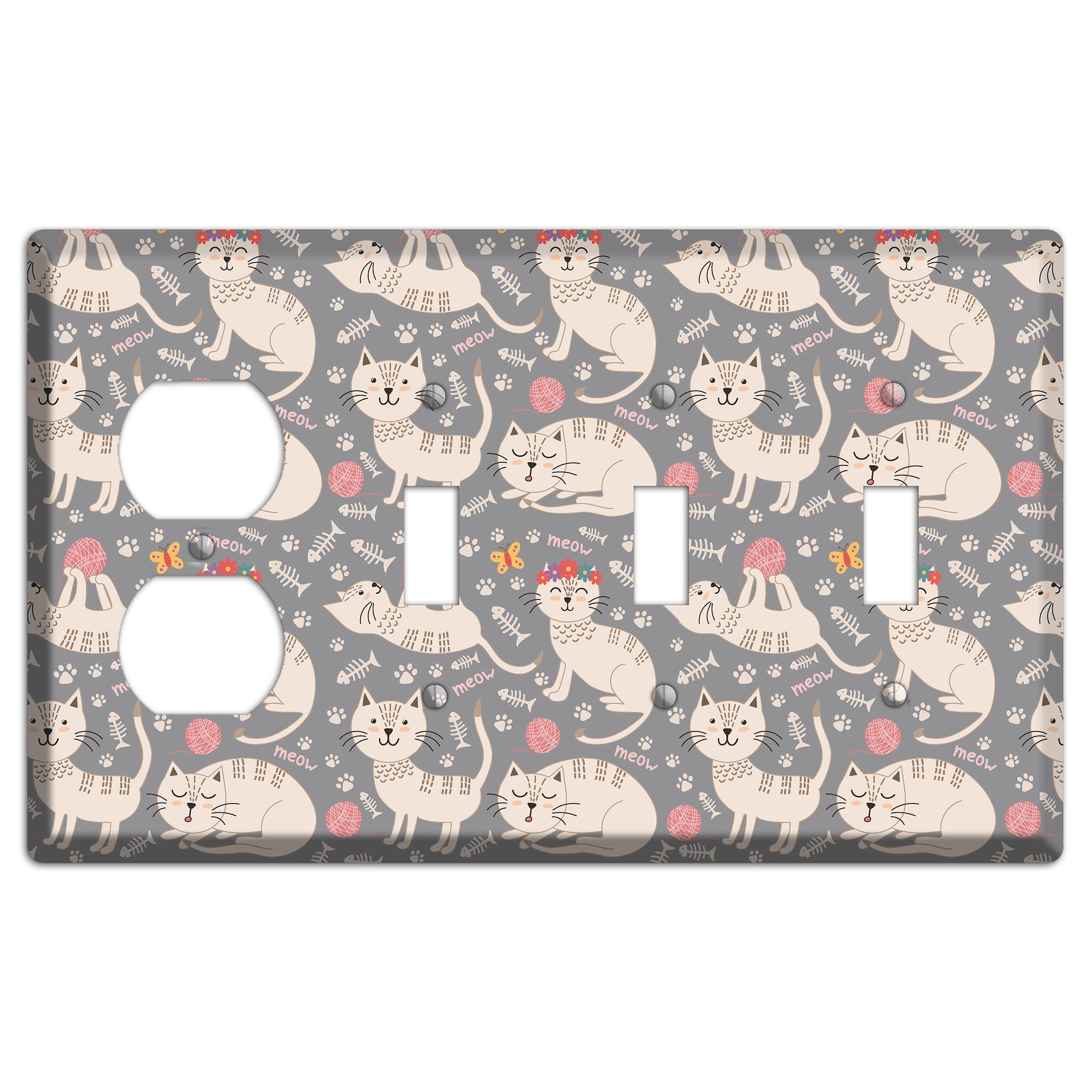 Meow Mix (Gray) Duplex / 3 Toggle Wallplate