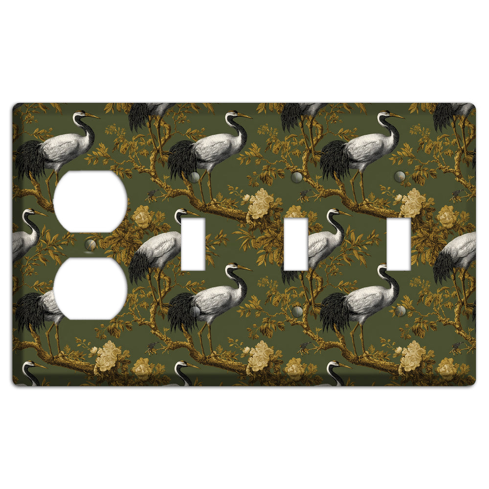 Olive Toile Sanctuary Duplex / 3 Toggle Wallplate