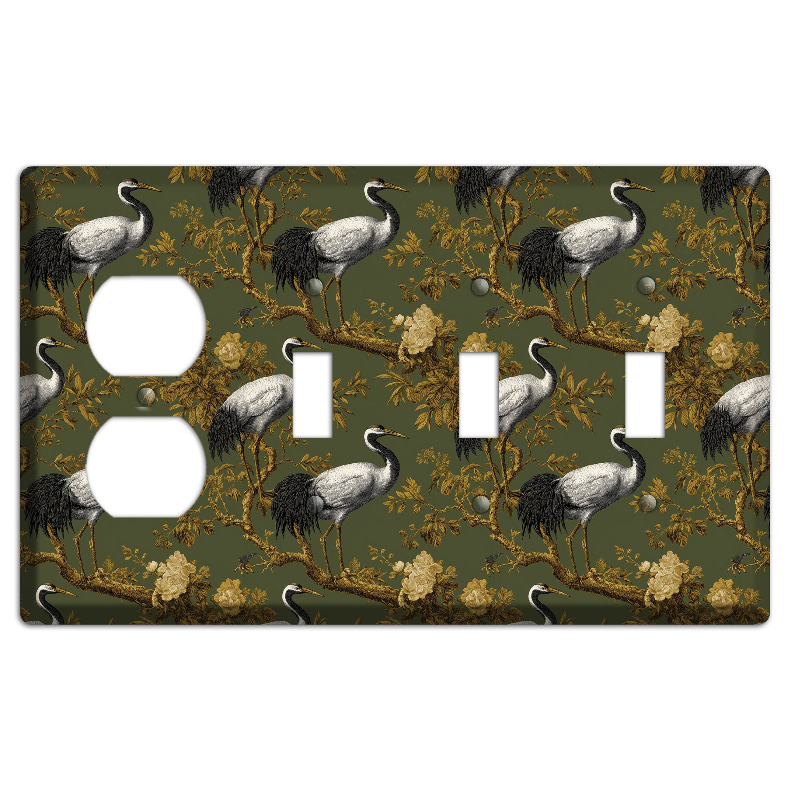 Olive Toile Sanctuary Duplex / 3 Toggle Wallplate