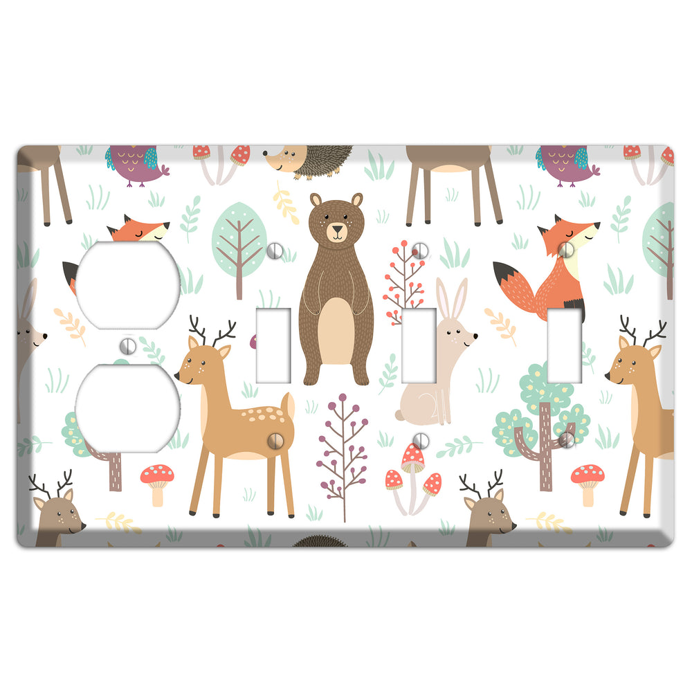 Woodland Friends (White) Duplex / 3 Toggle Wallplate