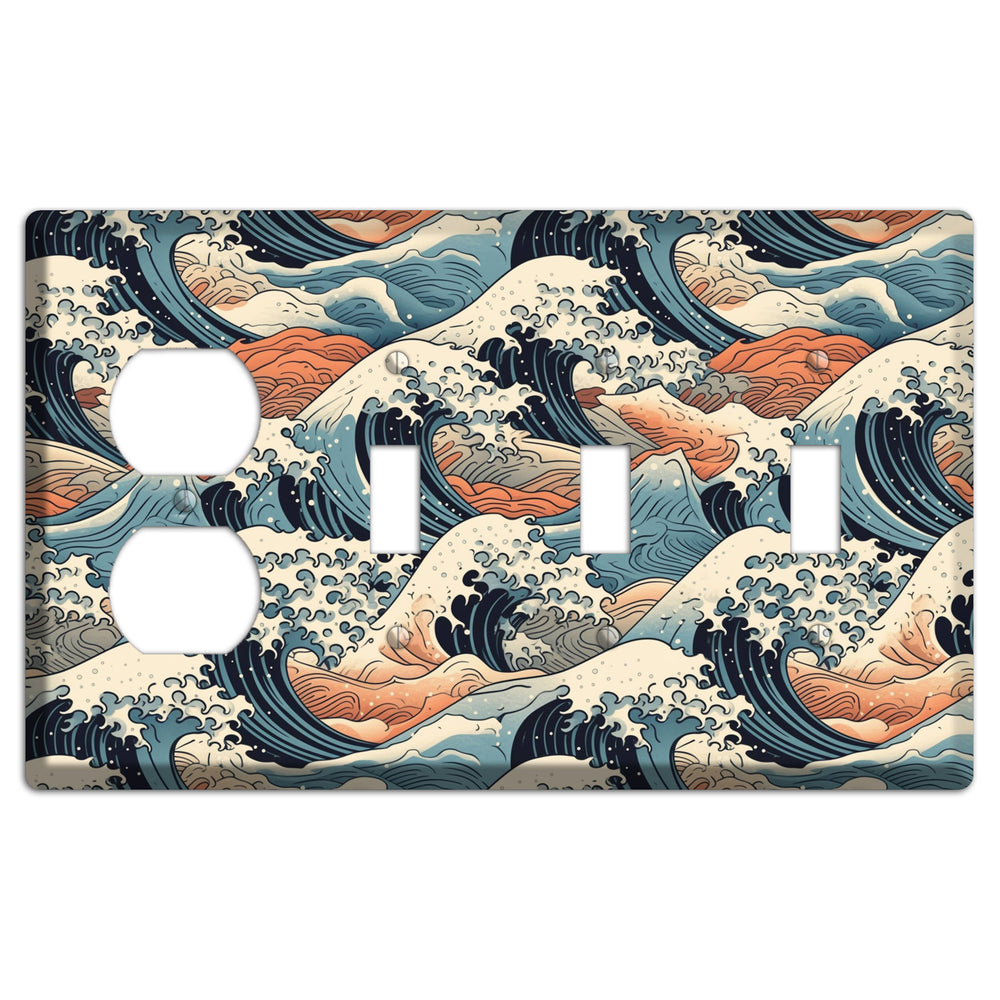 Crashing Tide Scroll Duplex / 3 Toggle Wallplate