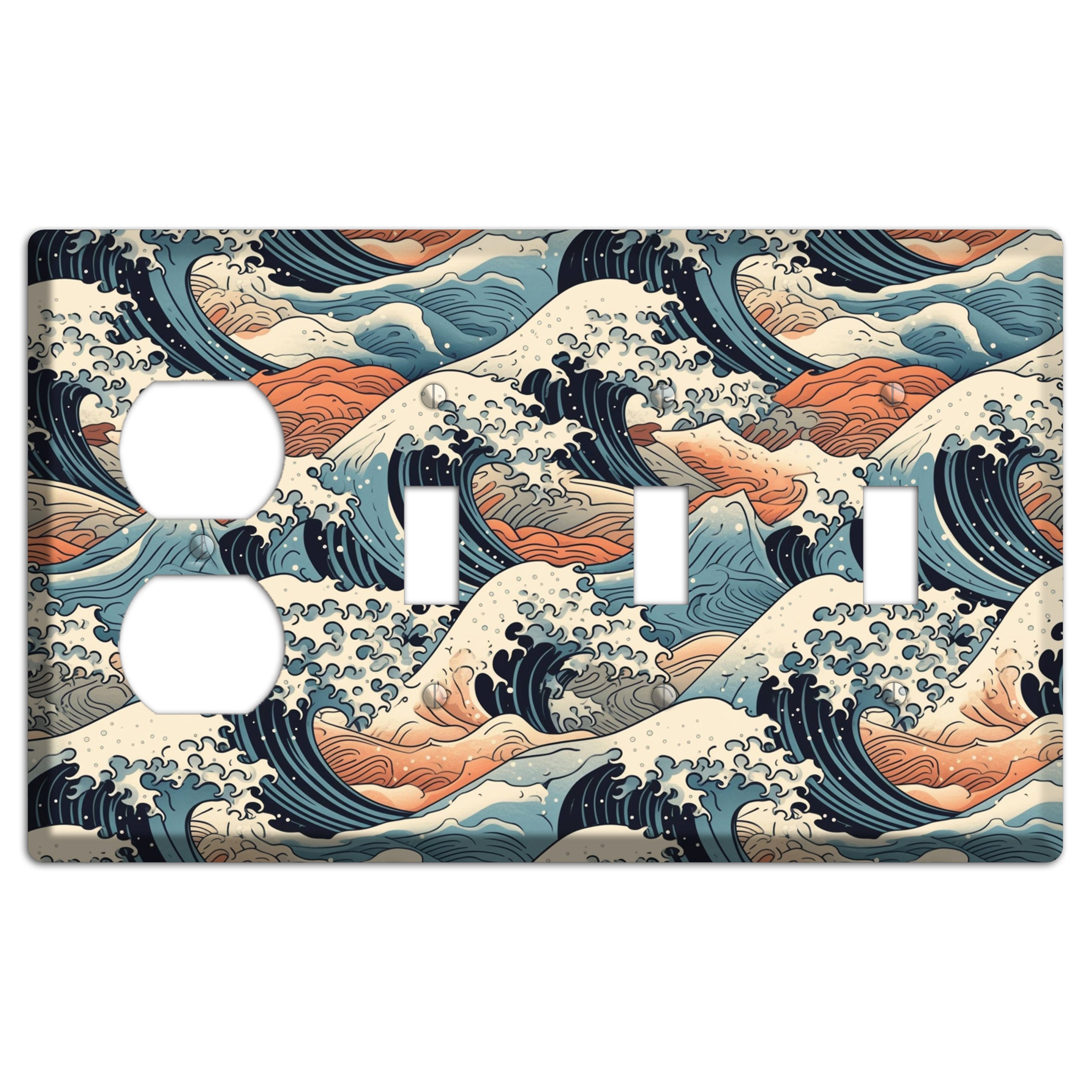 Crashing Tide Scroll Duplex / 3 Toggle Wallplate