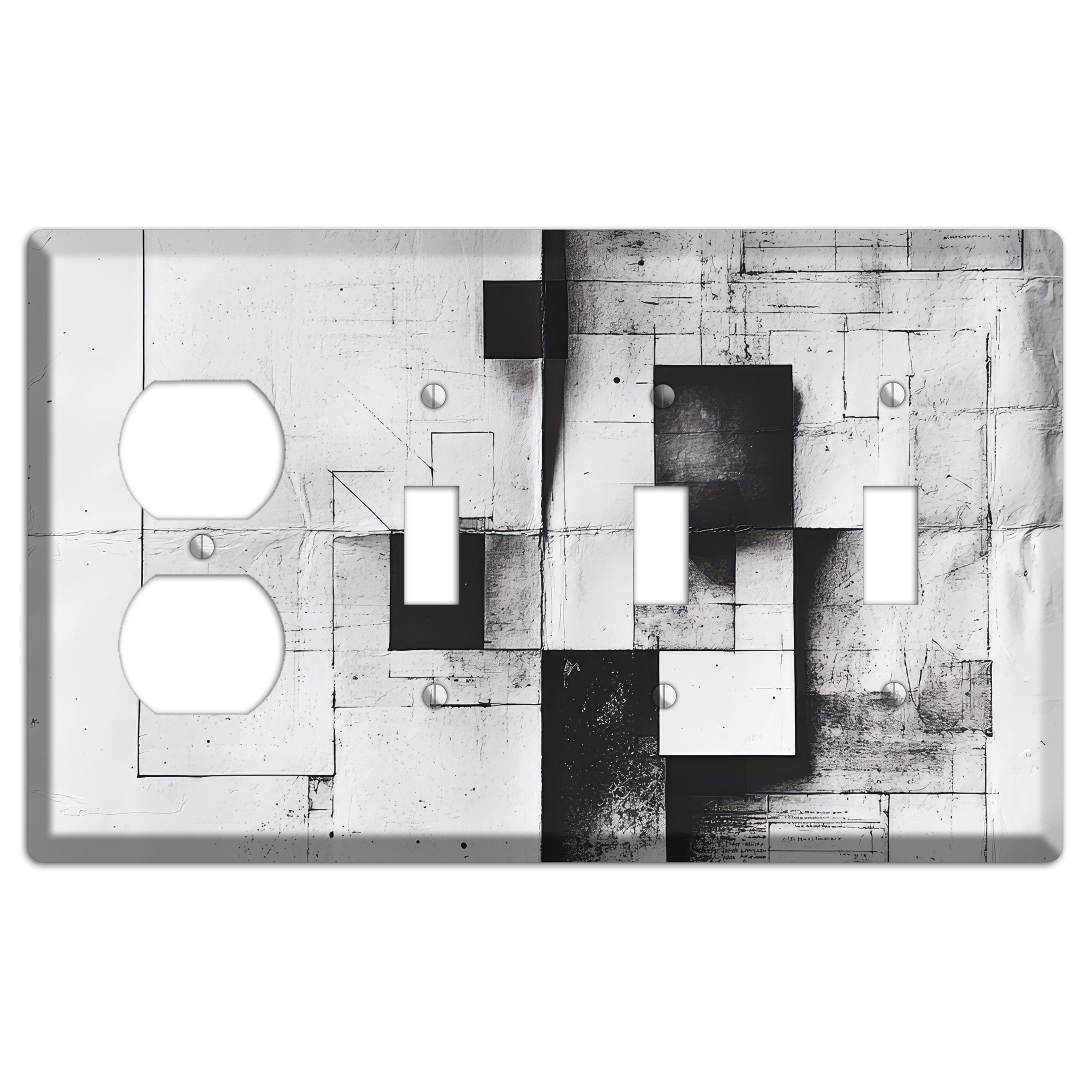 Fractured Blueprint Drift Duplex / 3 Toggle Wallplate