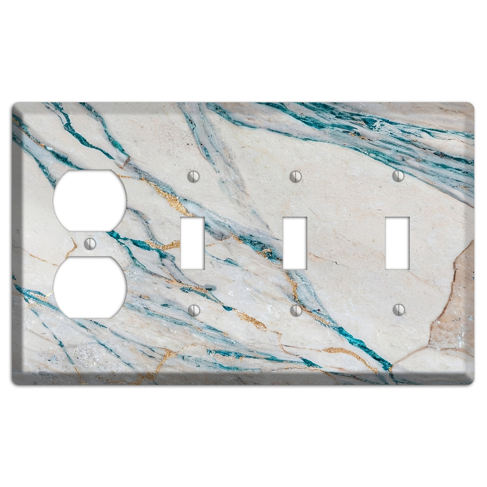 Bondi Blue Marble Duplex / 3 Toggle Wallplate