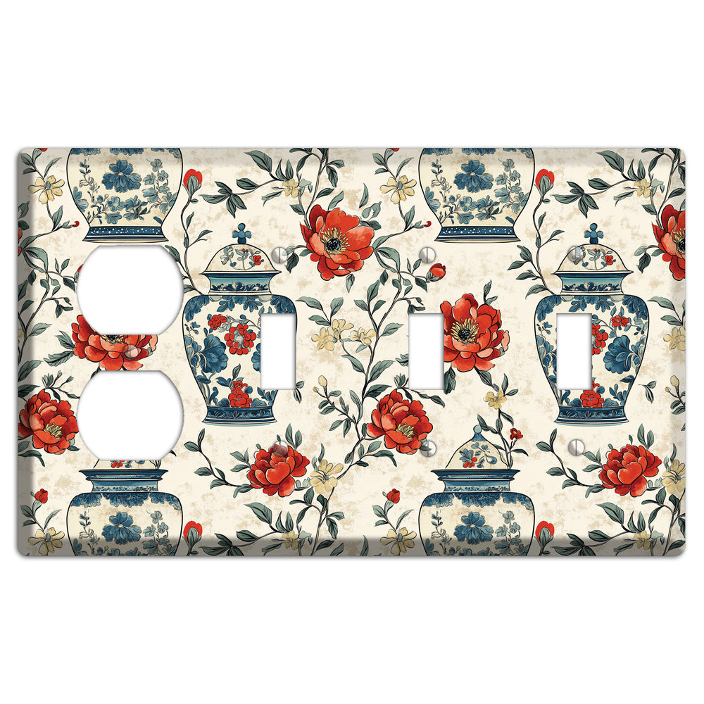 Porcelain & Peony Duplex / 3 Toggle Wallplate