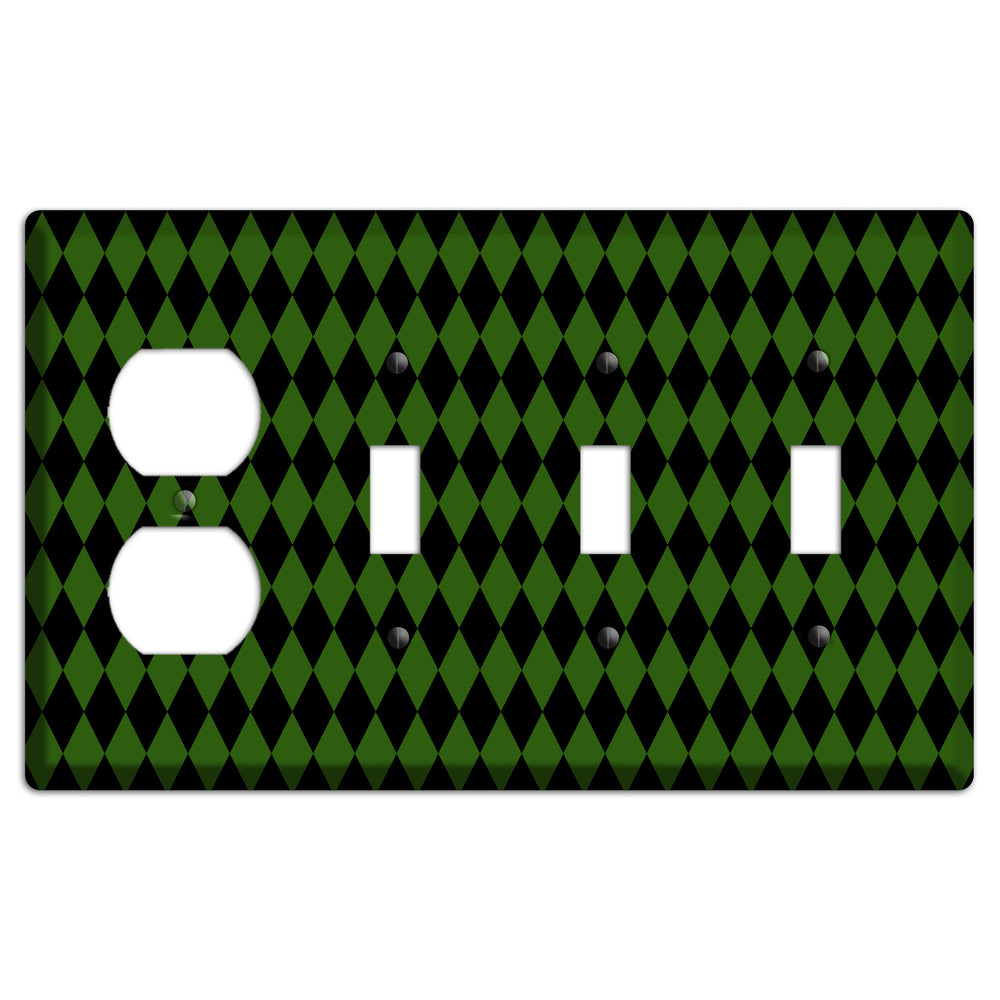 Jester's Diamonds: Green Duplex / 3 Toggle Wallplate