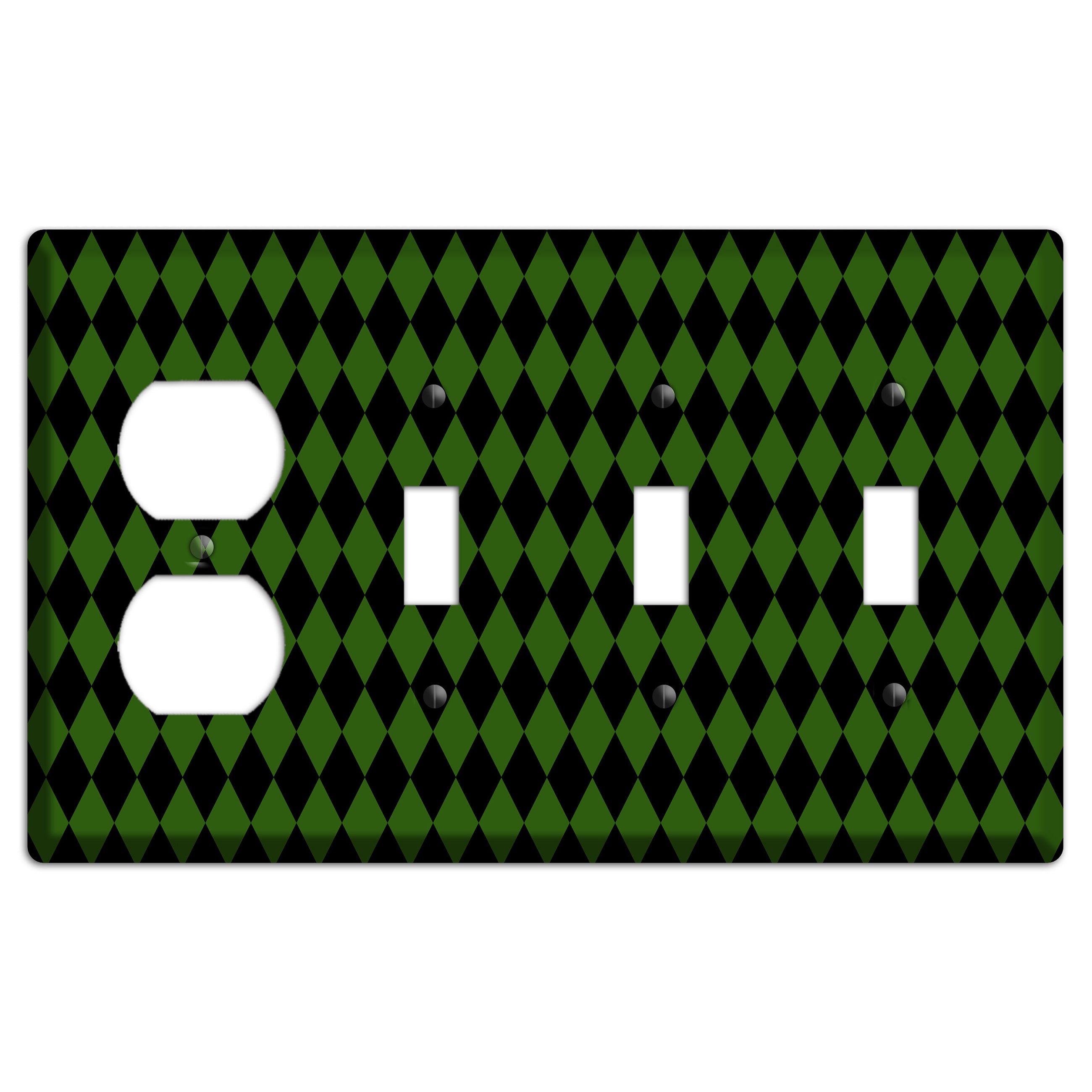 Jester's Diamonds: Green Duplex / 3 Toggle Wallplate