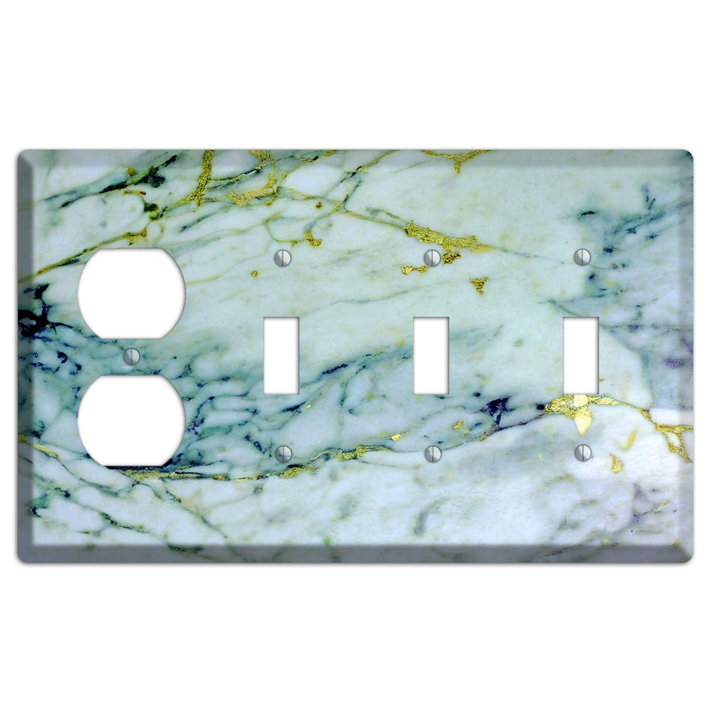 White, Green and Blue Marble Duplex / 3 Toggle Wallplate