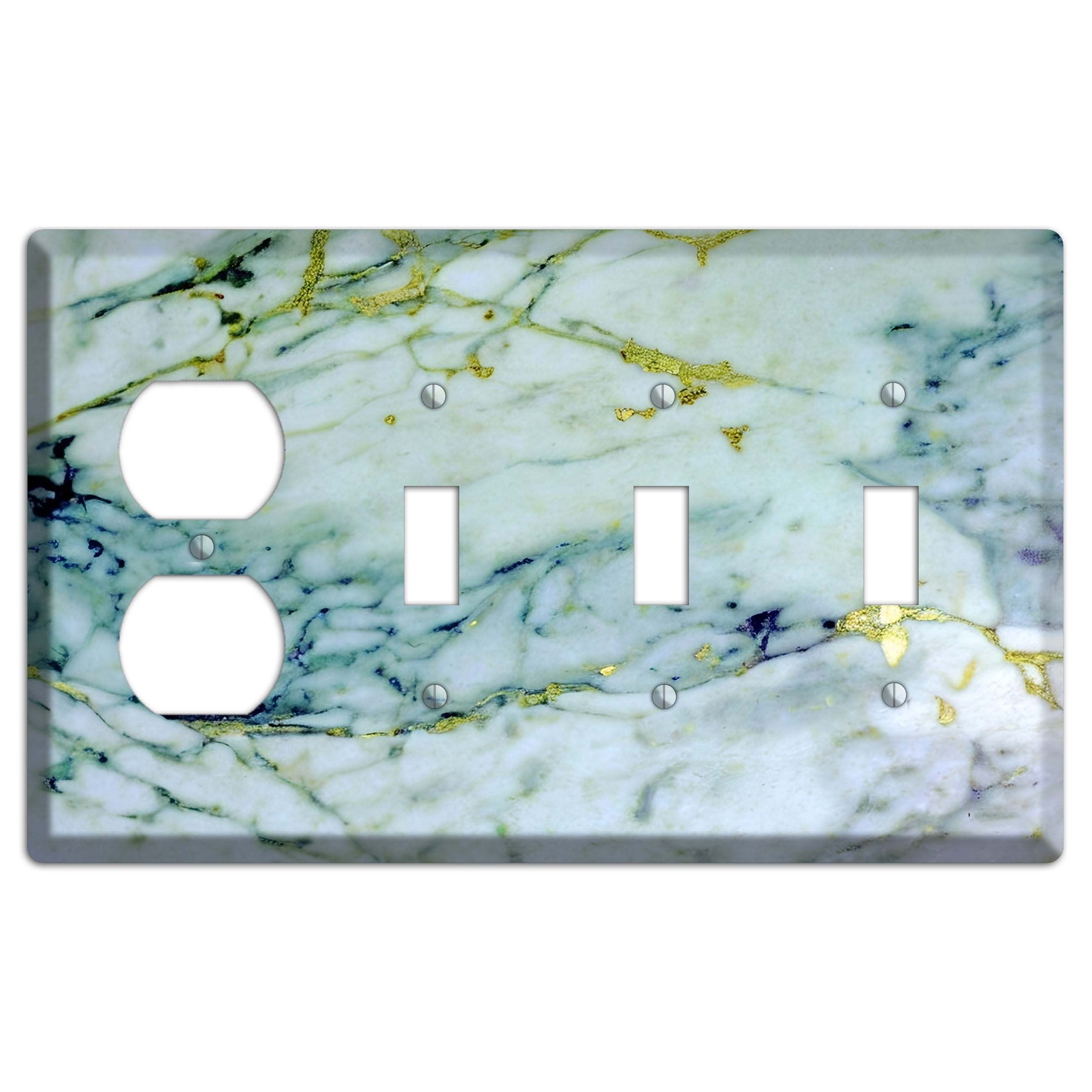 White, Green and Blue Marble Duplex / 3 Toggle Wallplate