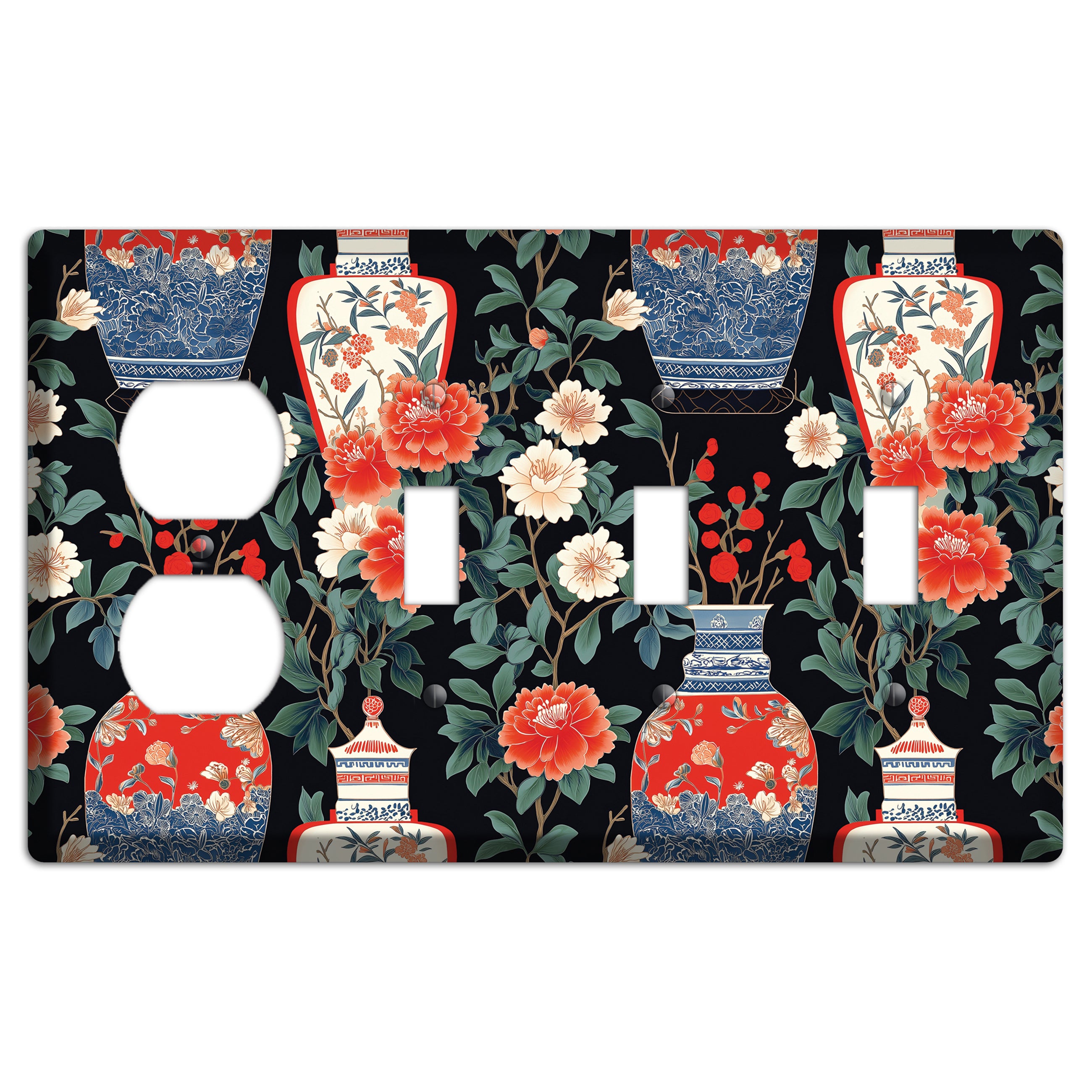 Porcelain Garden Dusk Duplex / 3 Toggle Wallplate