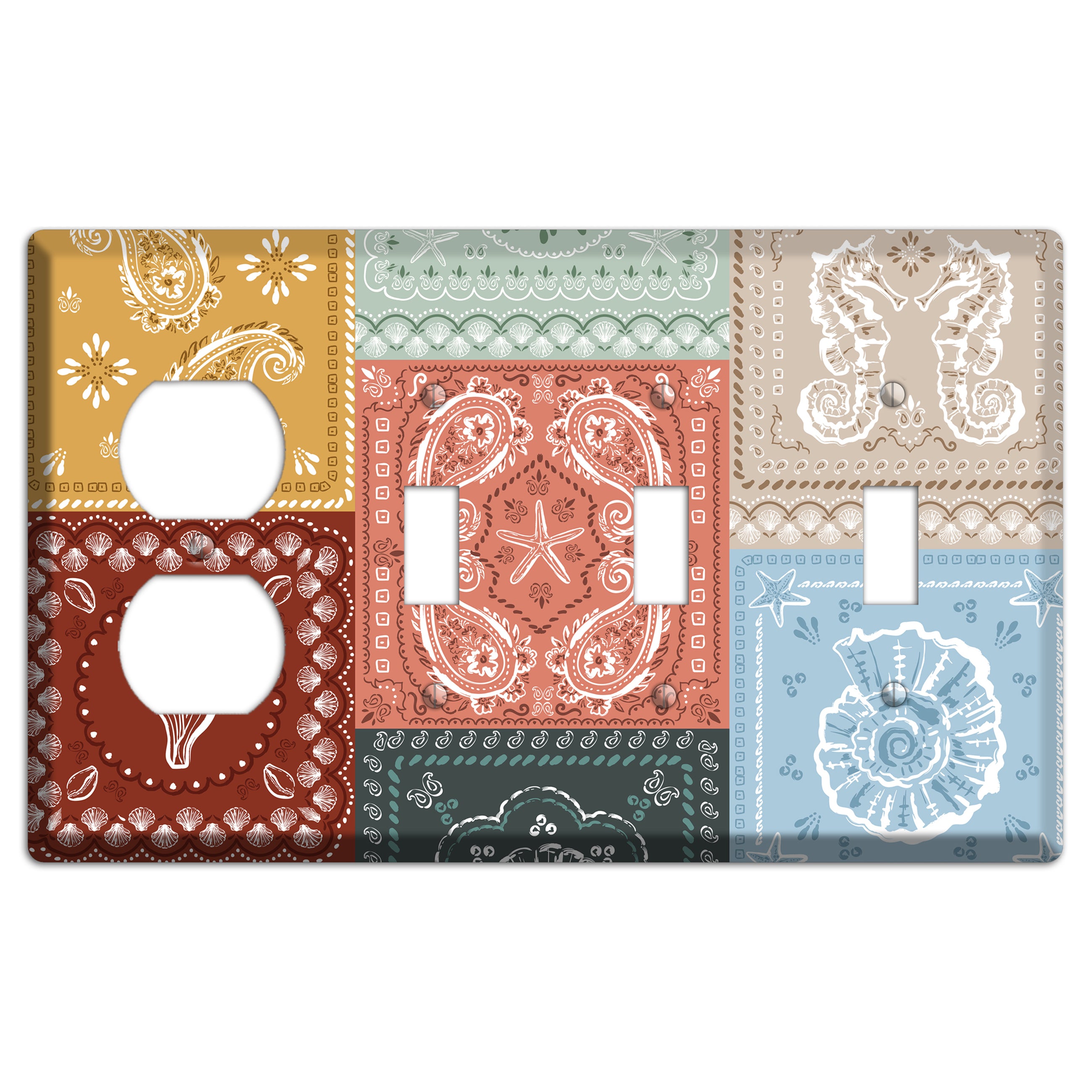 Patchwork Shore Reverie Duplex / 3 Toggle Wallplate