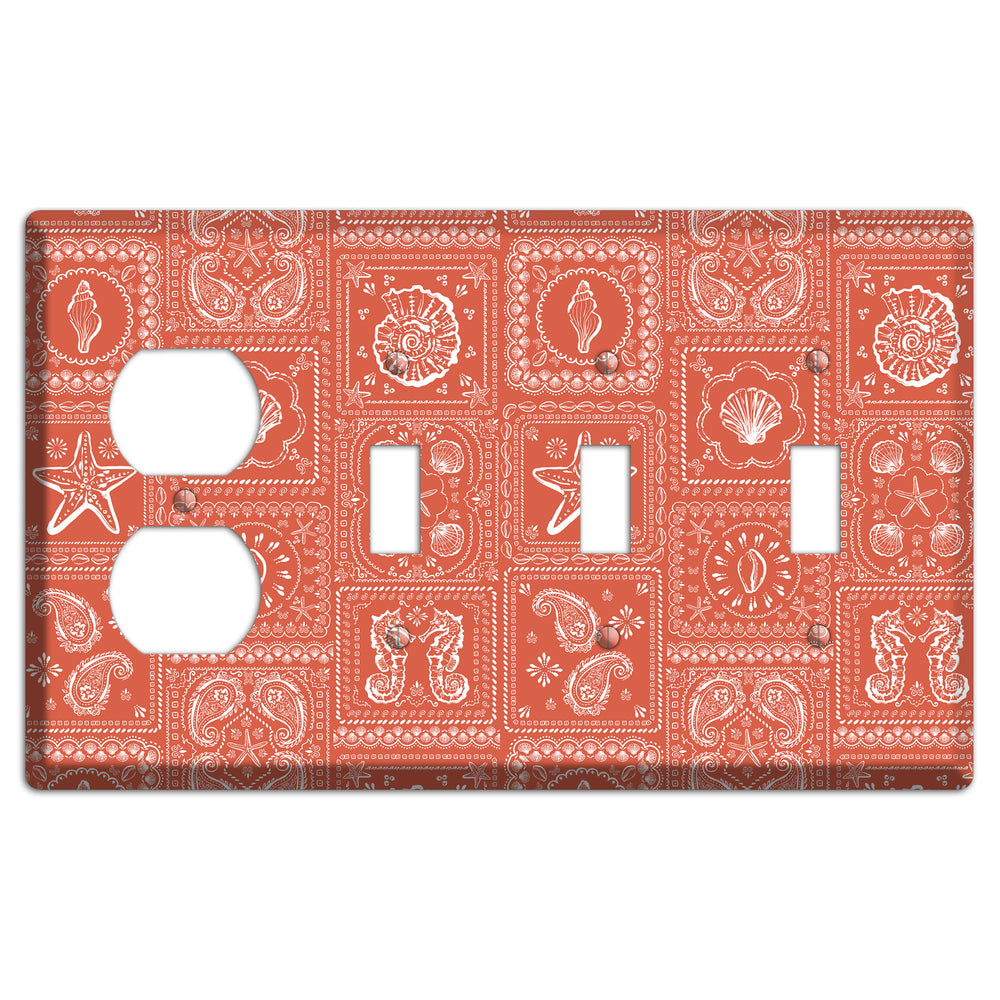Terracotta Shell Patchwork Duplex / 3 Toggle Wallplate