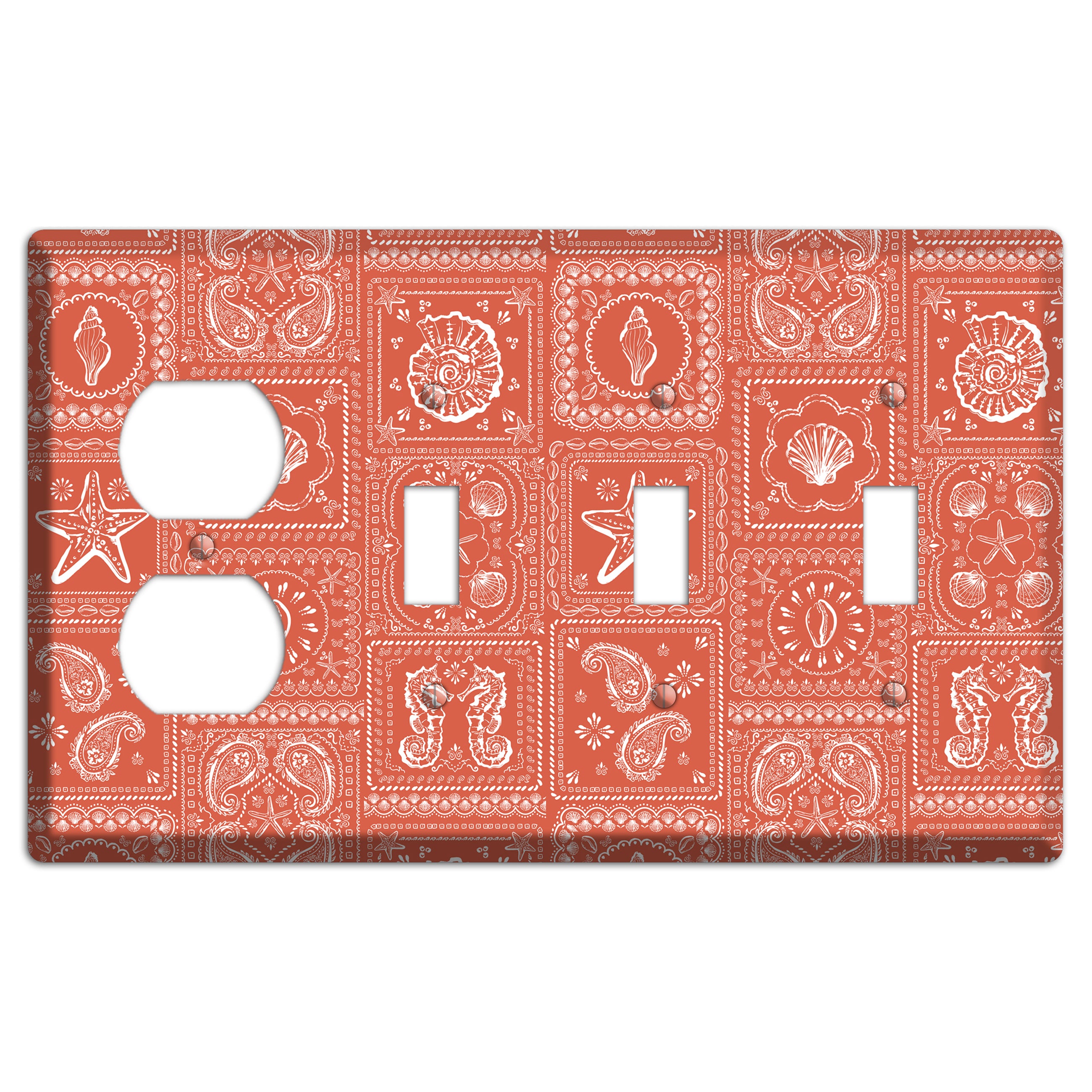 Terracotta Shell Patchwork Duplex / 3 Toggle Wallplate