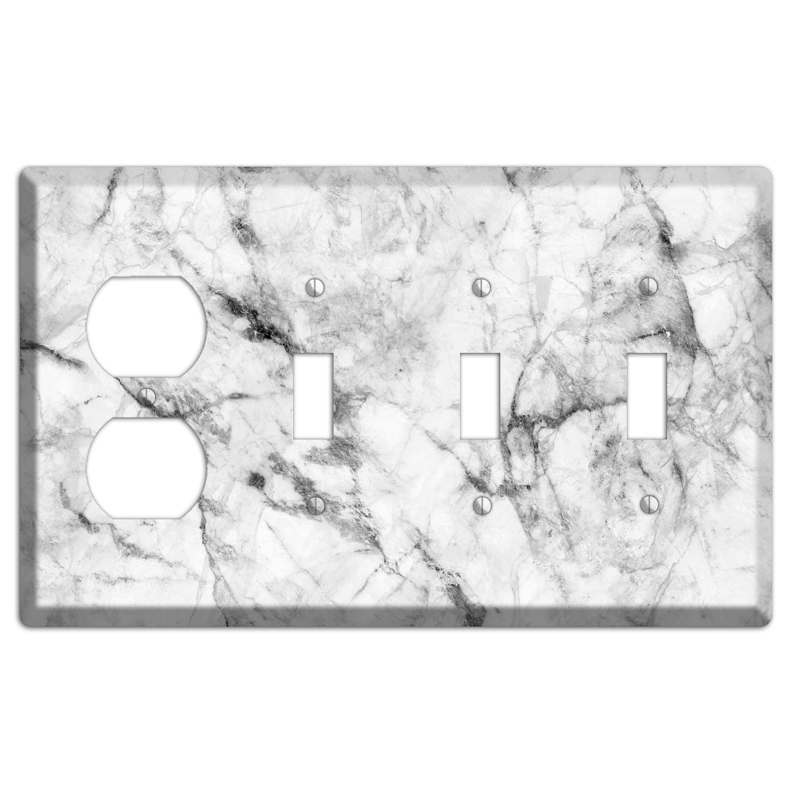 White and Gray Marble Duplex / 3 Toggle Wallplate