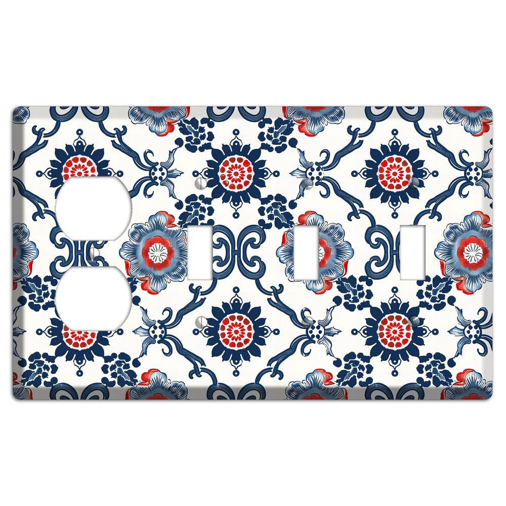Indigo Court Florals Duplex / 3 Toggle Wallplate