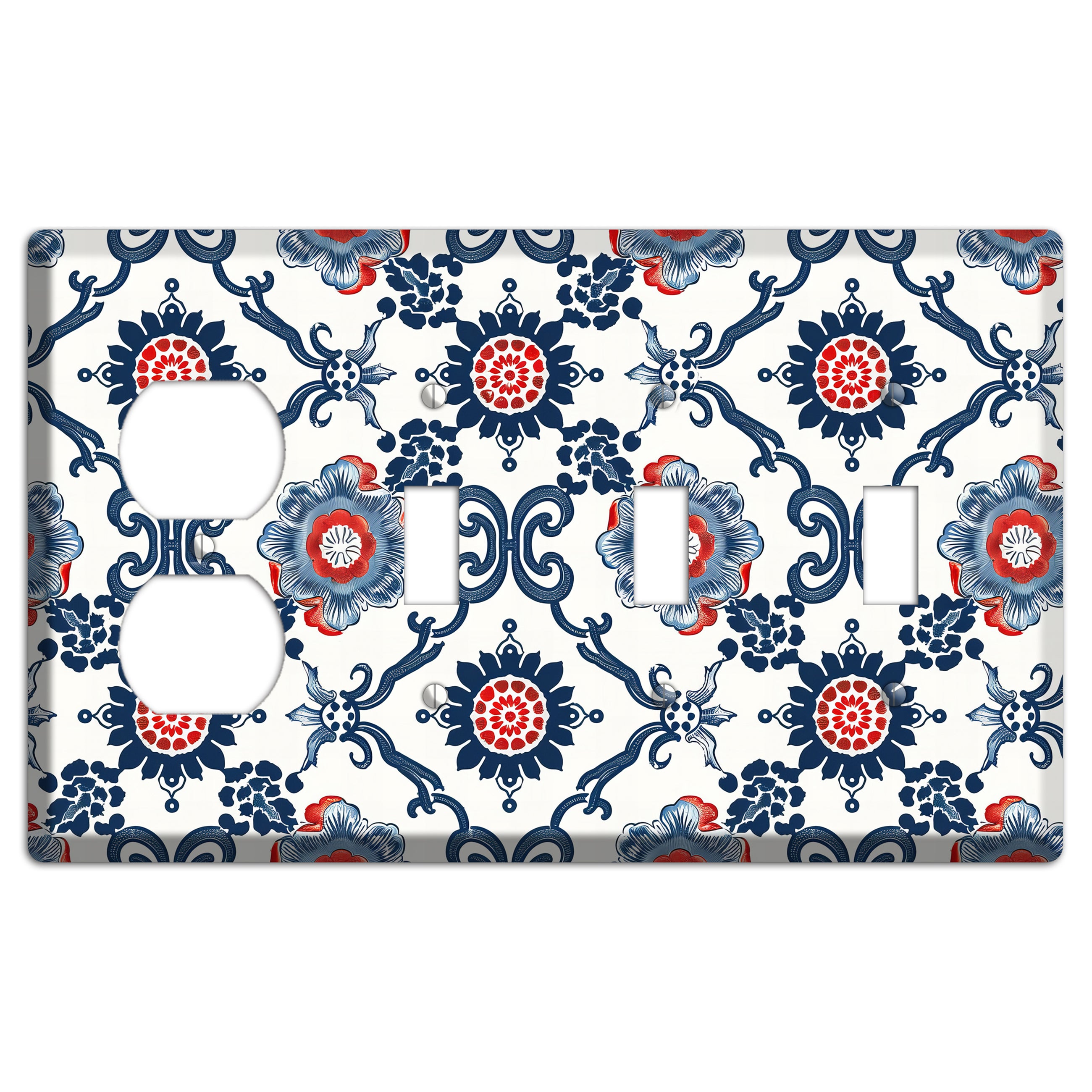 Indigo Court Florals Duplex / 3 Toggle Wallplate