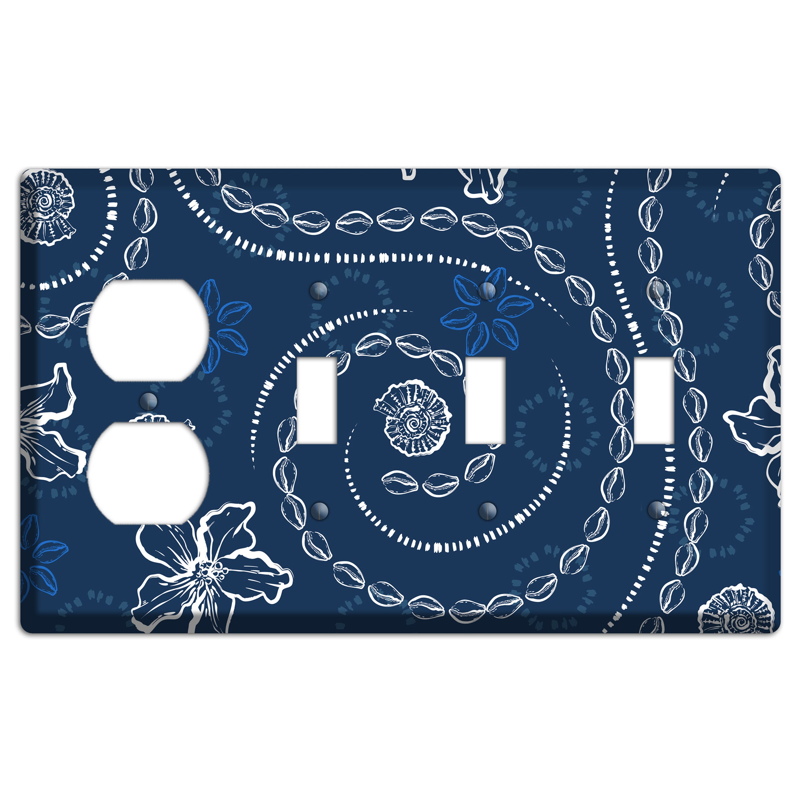 Indigo Cowrie Spiral Duplex / 3 Toggle Wallplate