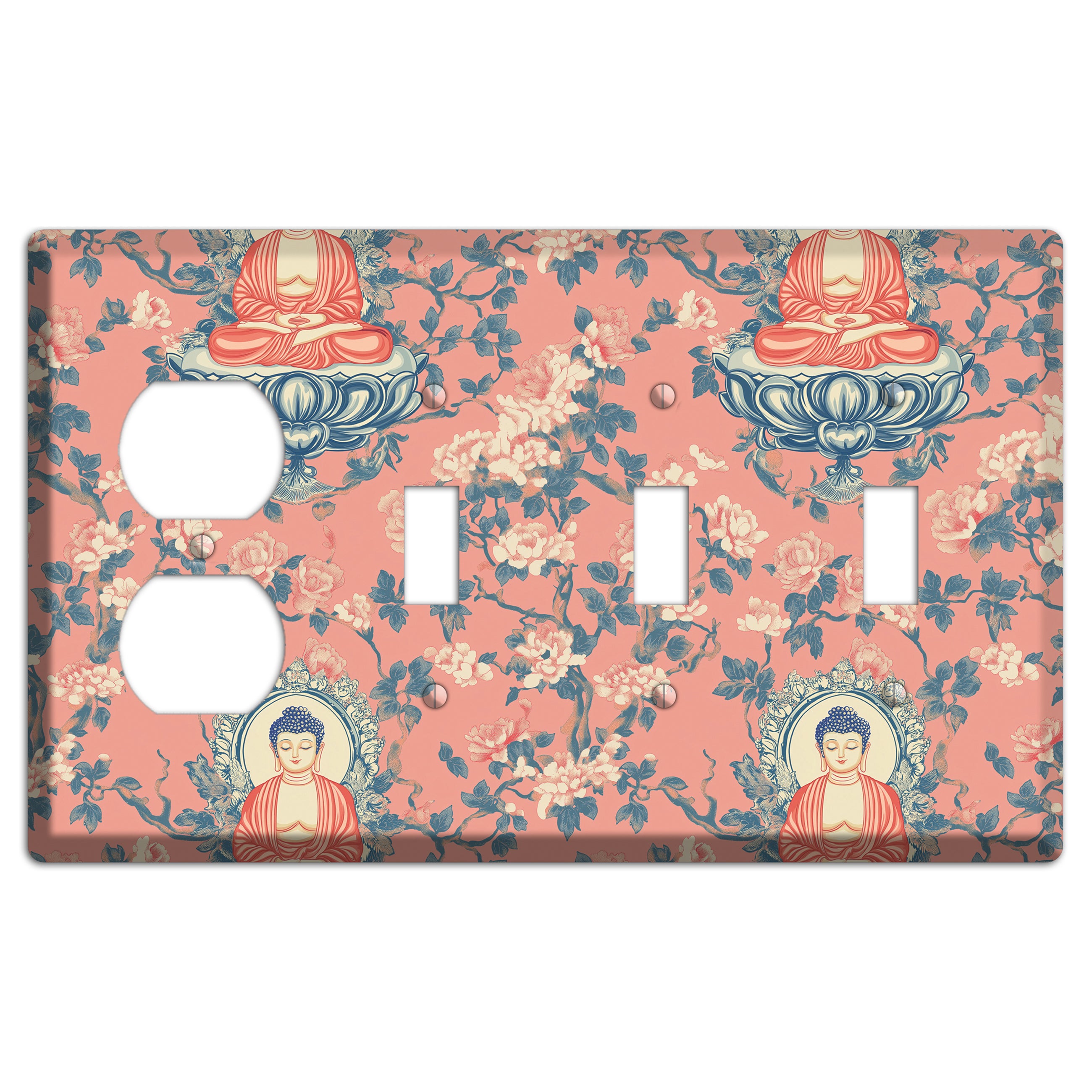 Lotus & Blossom Duplex / 3 Toggle Wallplate