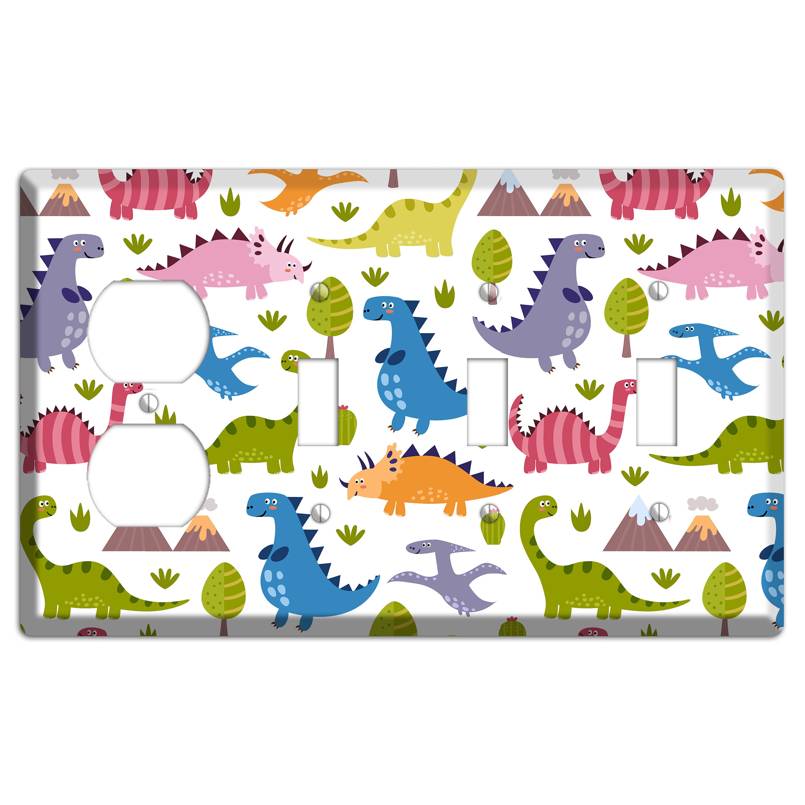 Dino Friends (Bright) Duplex / 3 Toggle Wallplate