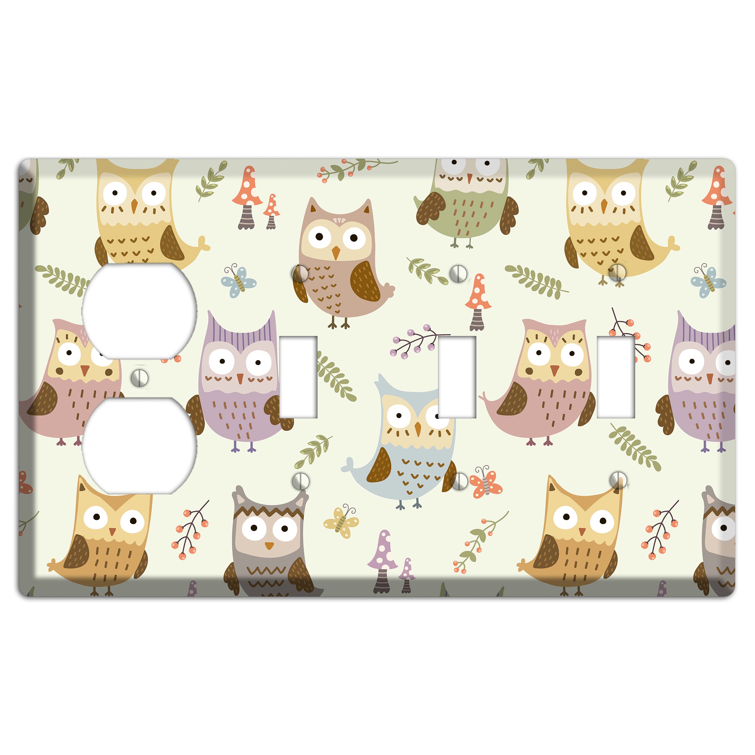 Sleepy Owls (Cream) Duplex / 3 Toggle Wallplate