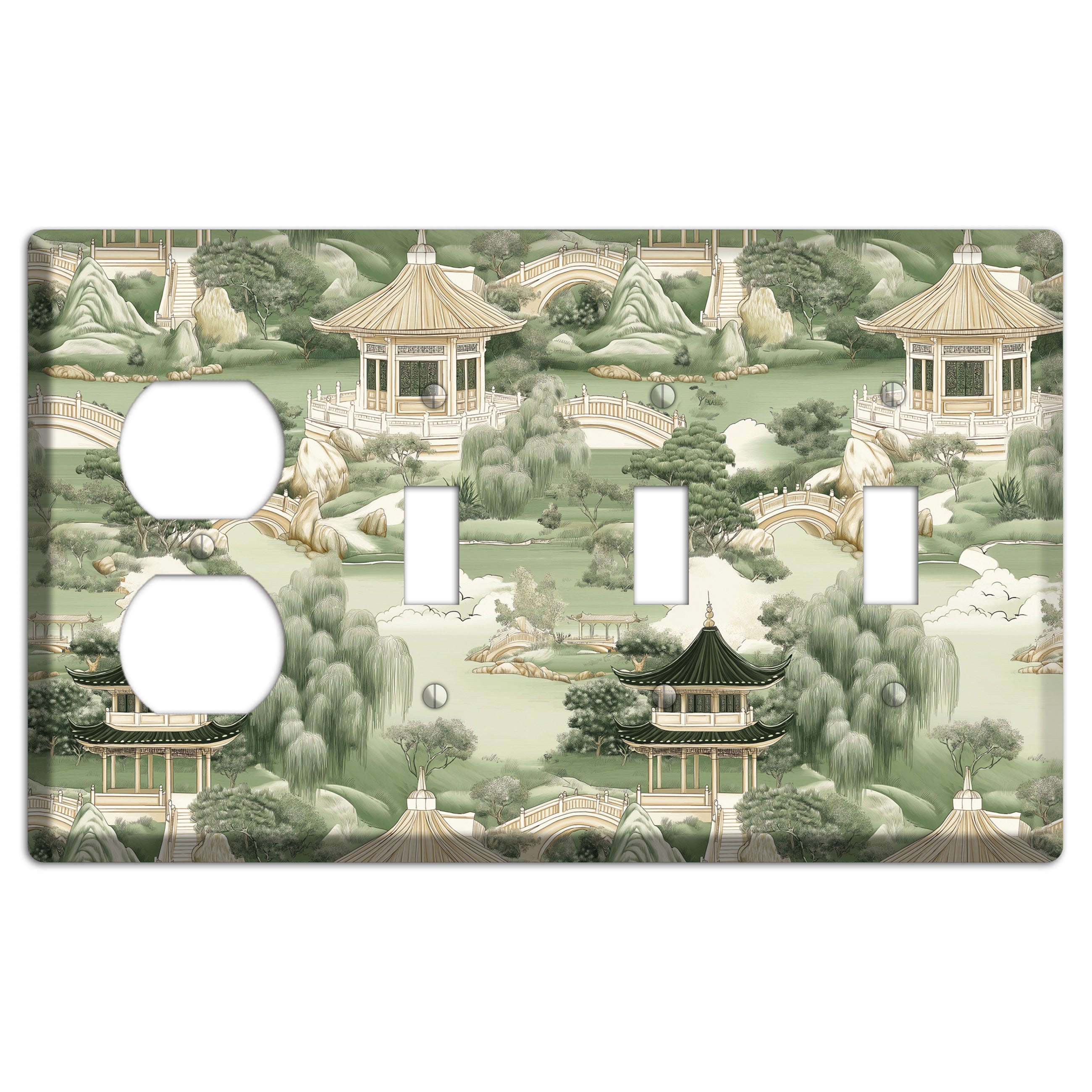 Jade Garden Toile Duplex / 3 Toggle Wallplate
