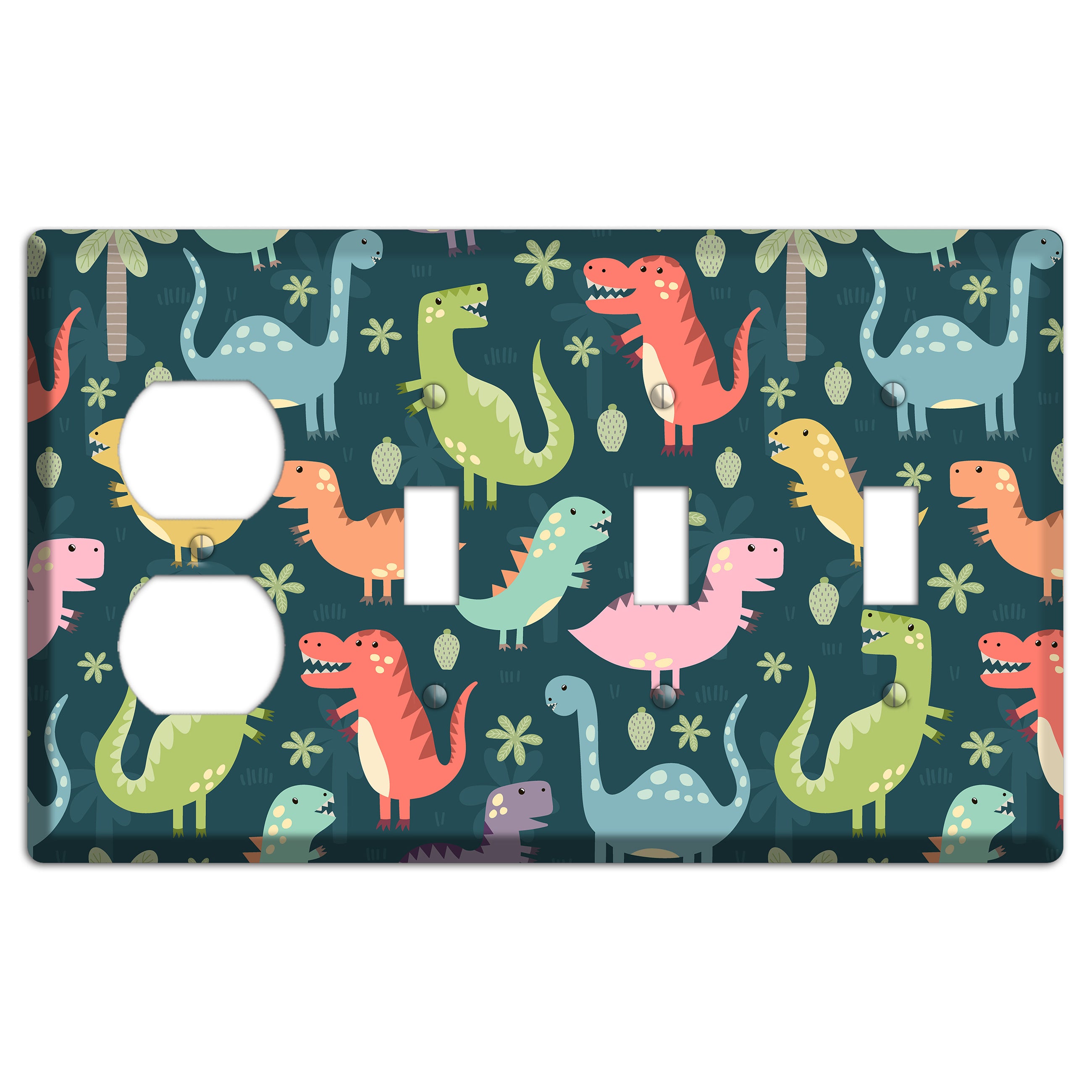 Jurassic Pals (Dark) Duplex / 3 Toggle Wallplate