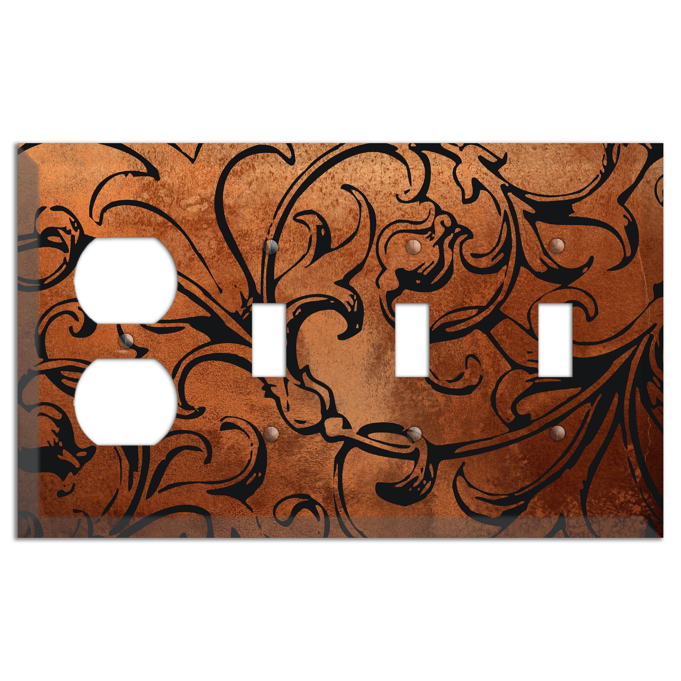 Antique Copper Acanthus Duplex / 3 Toggle Wallplate