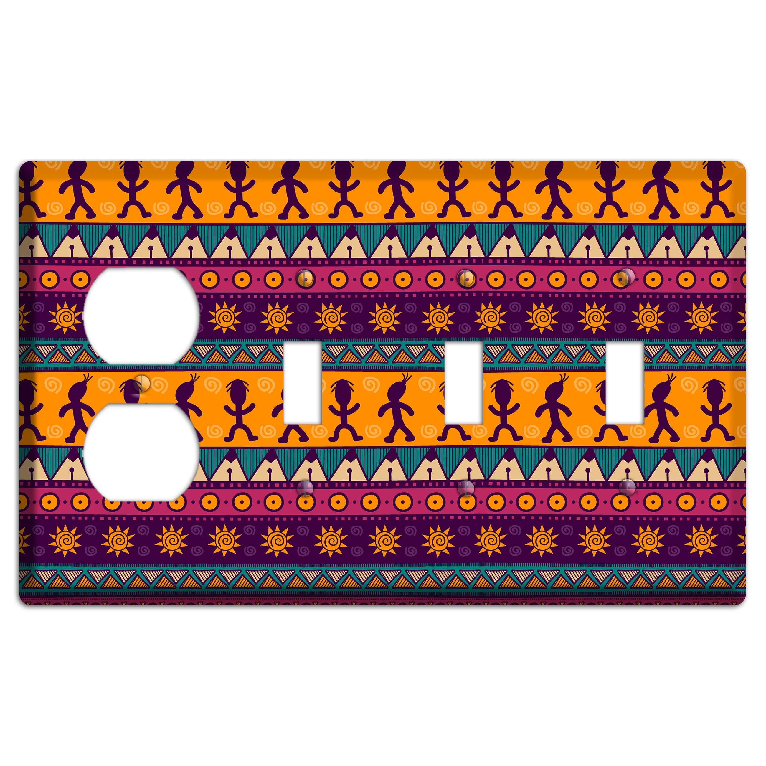 Tribal Rhythm Duplex / 3 Toggle Wallplate