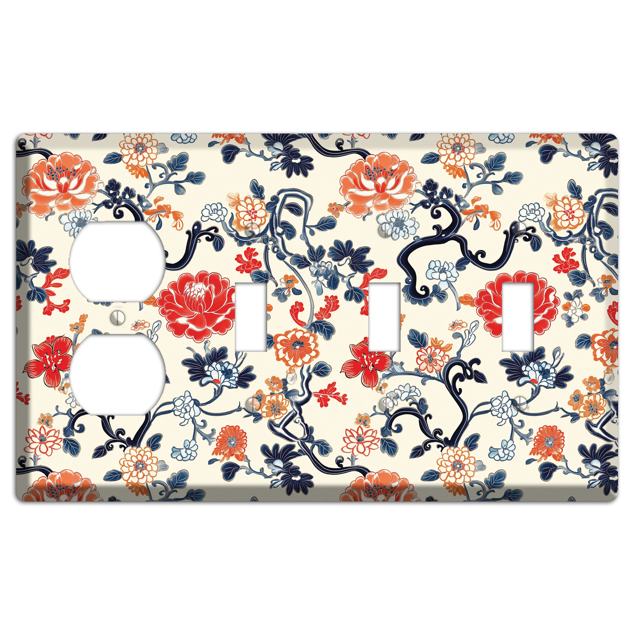 Crimson Garden Scroll Duplex / 3 Toggle Wallplate