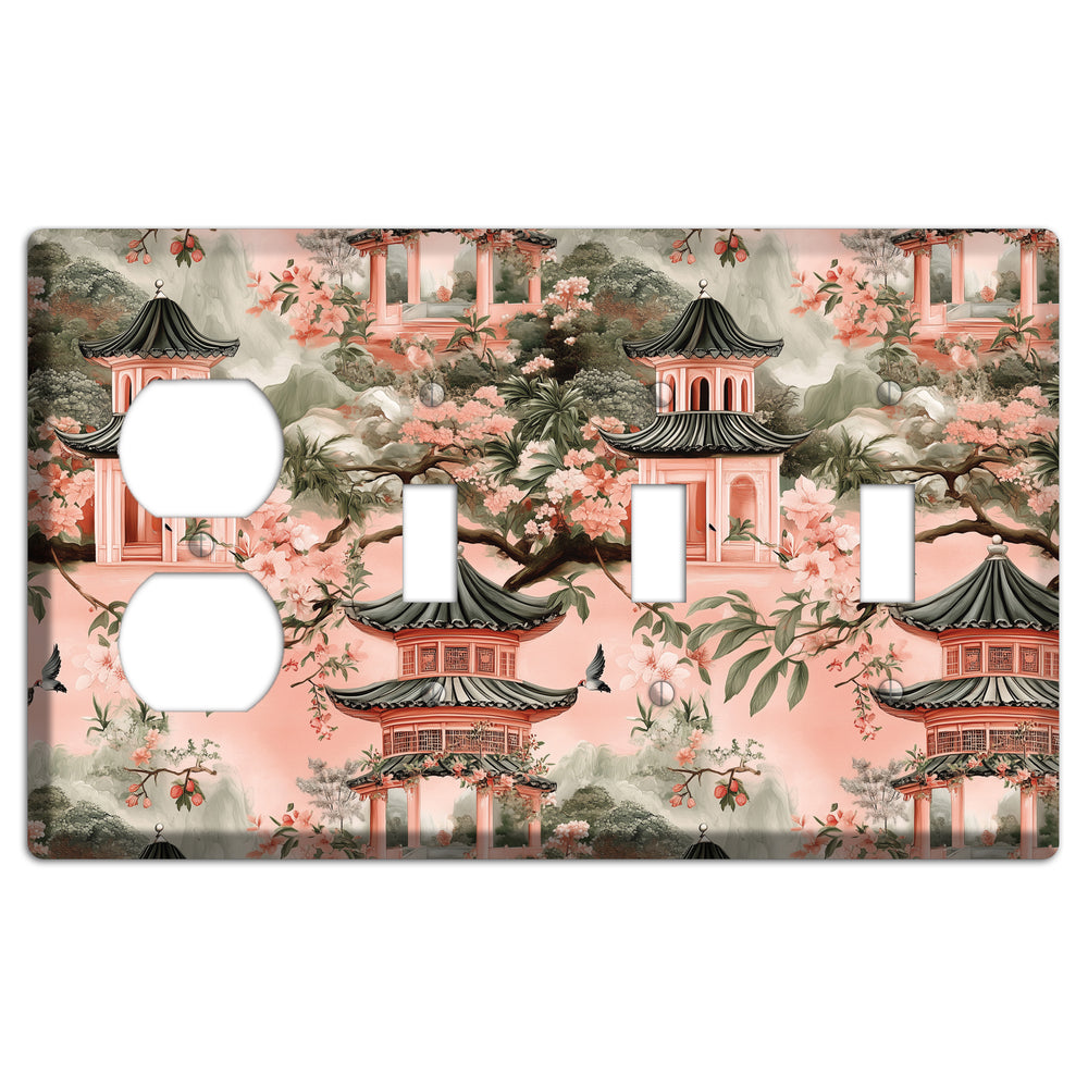 Pagoda & Plum Duplex / 3 Toggle Wallplate