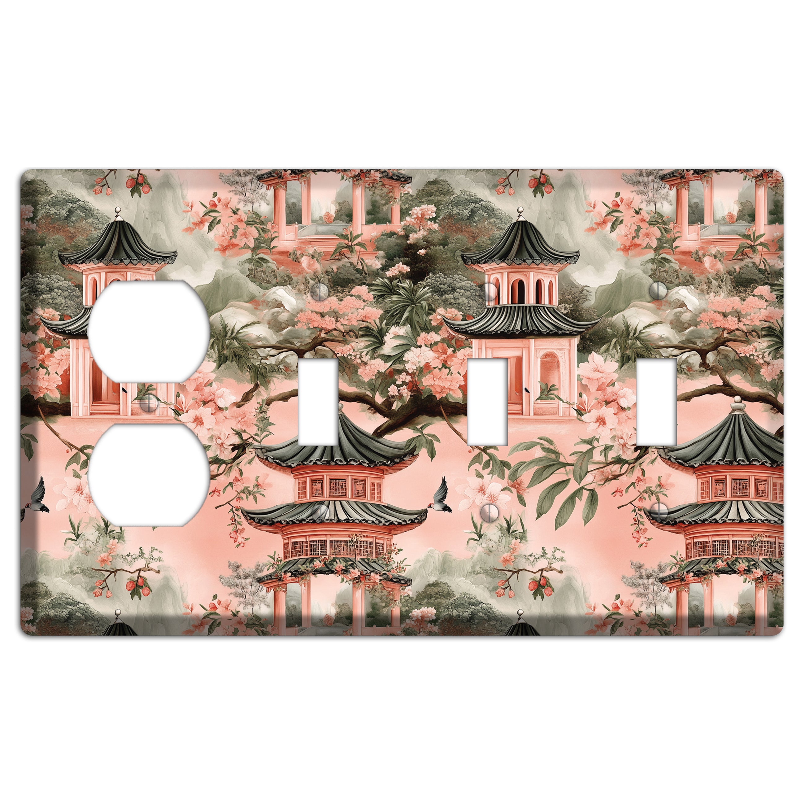 Pagoda & Plum Duplex / 3 Toggle Wallplate