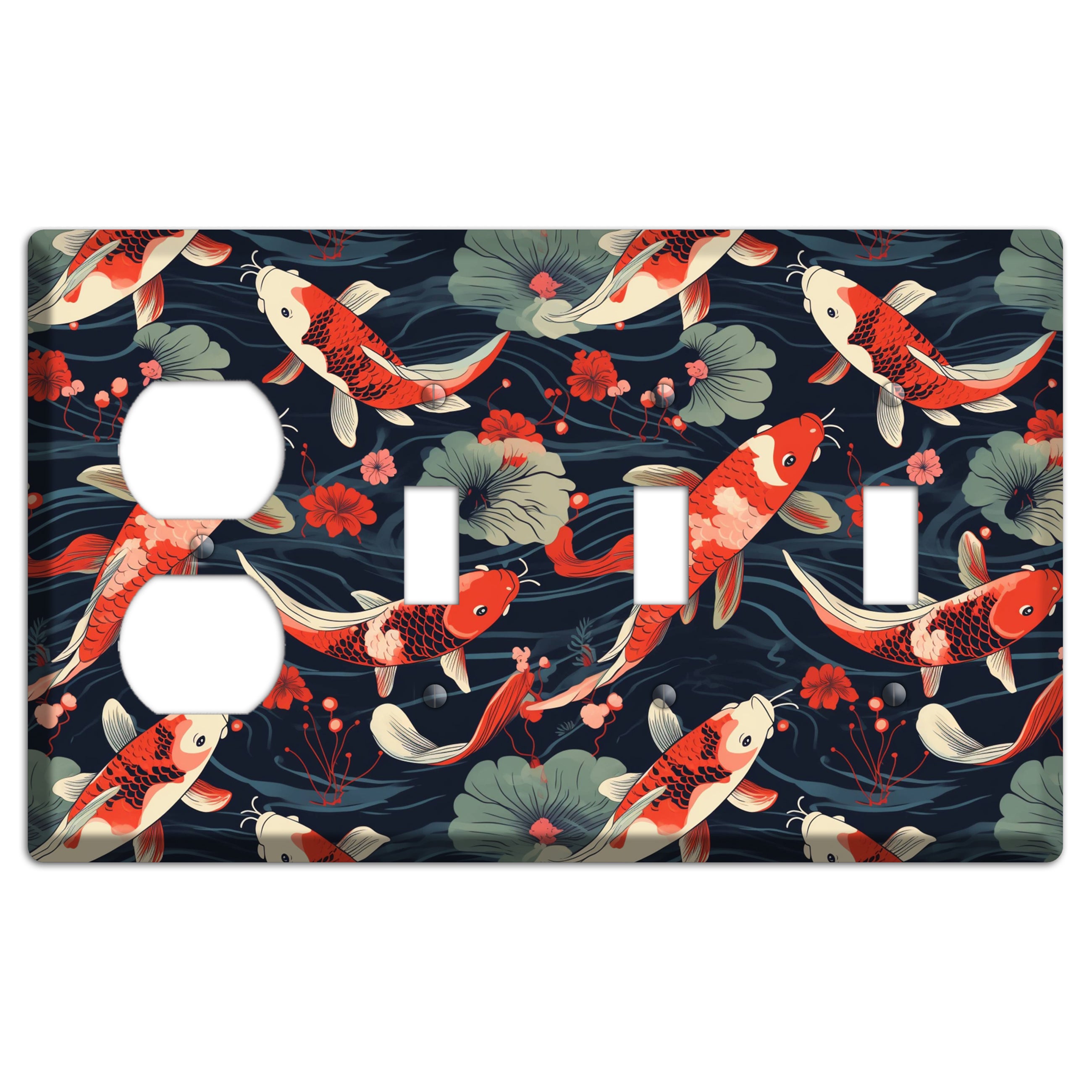 Koi Drift Dance Duplex / 3 Toggle Wallplate