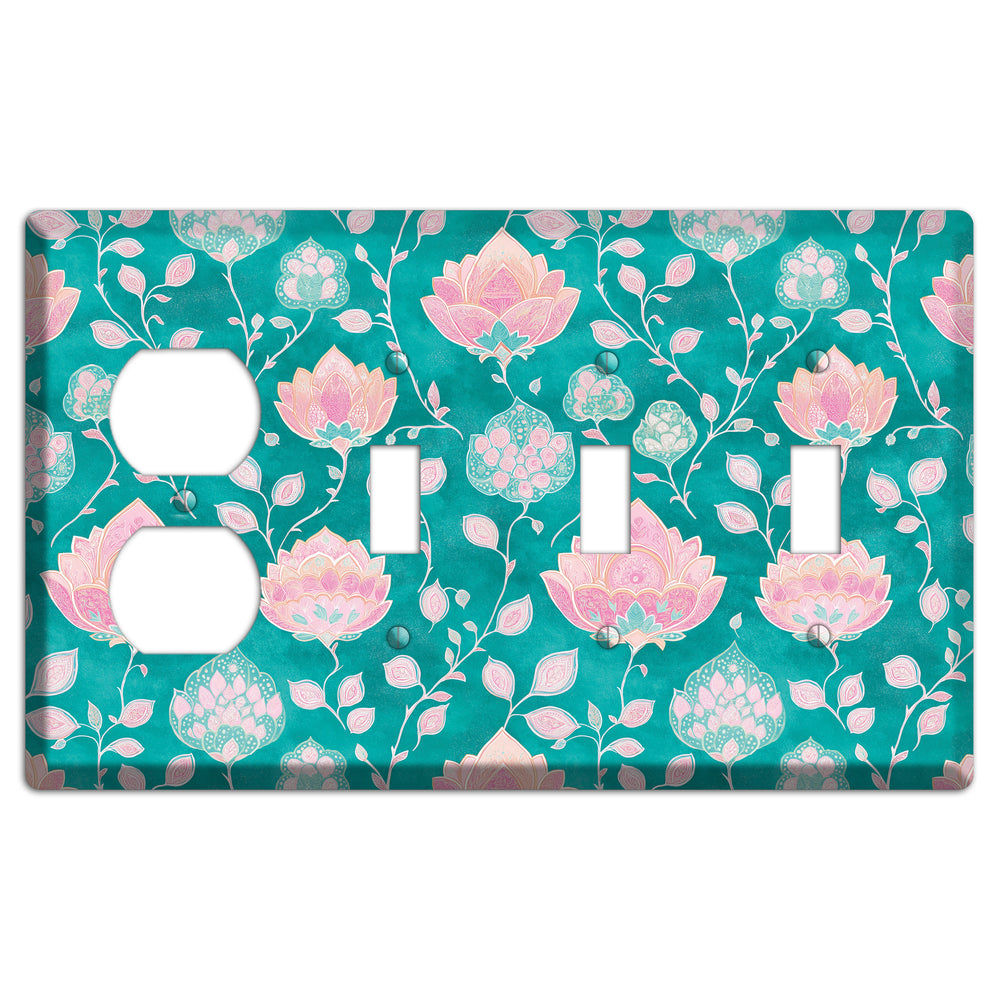 Lotus Garden Bloom Duplex / 3 Toggle Wallplate
