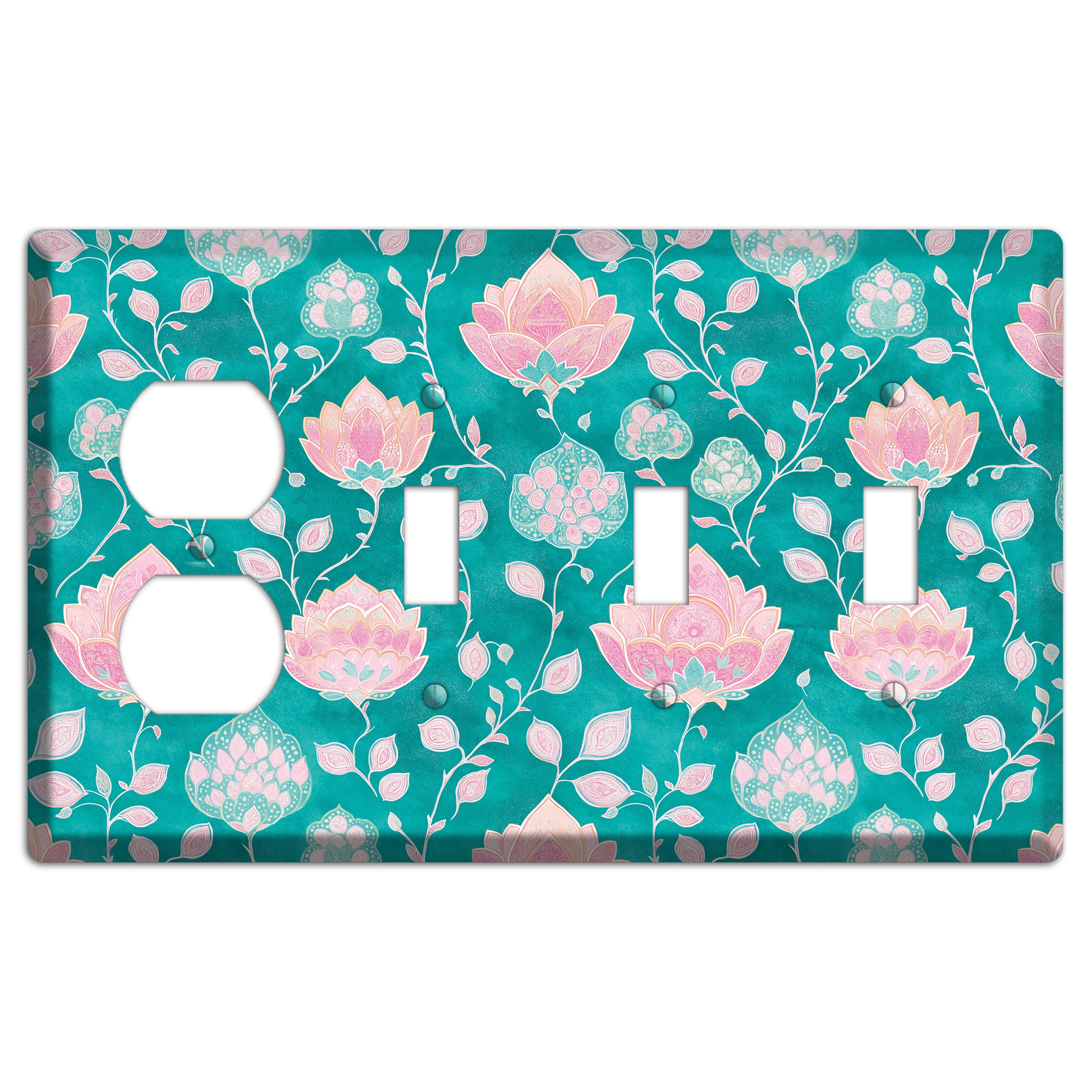 Lotus Garden Bloom Duplex / 3 Toggle Wallplate