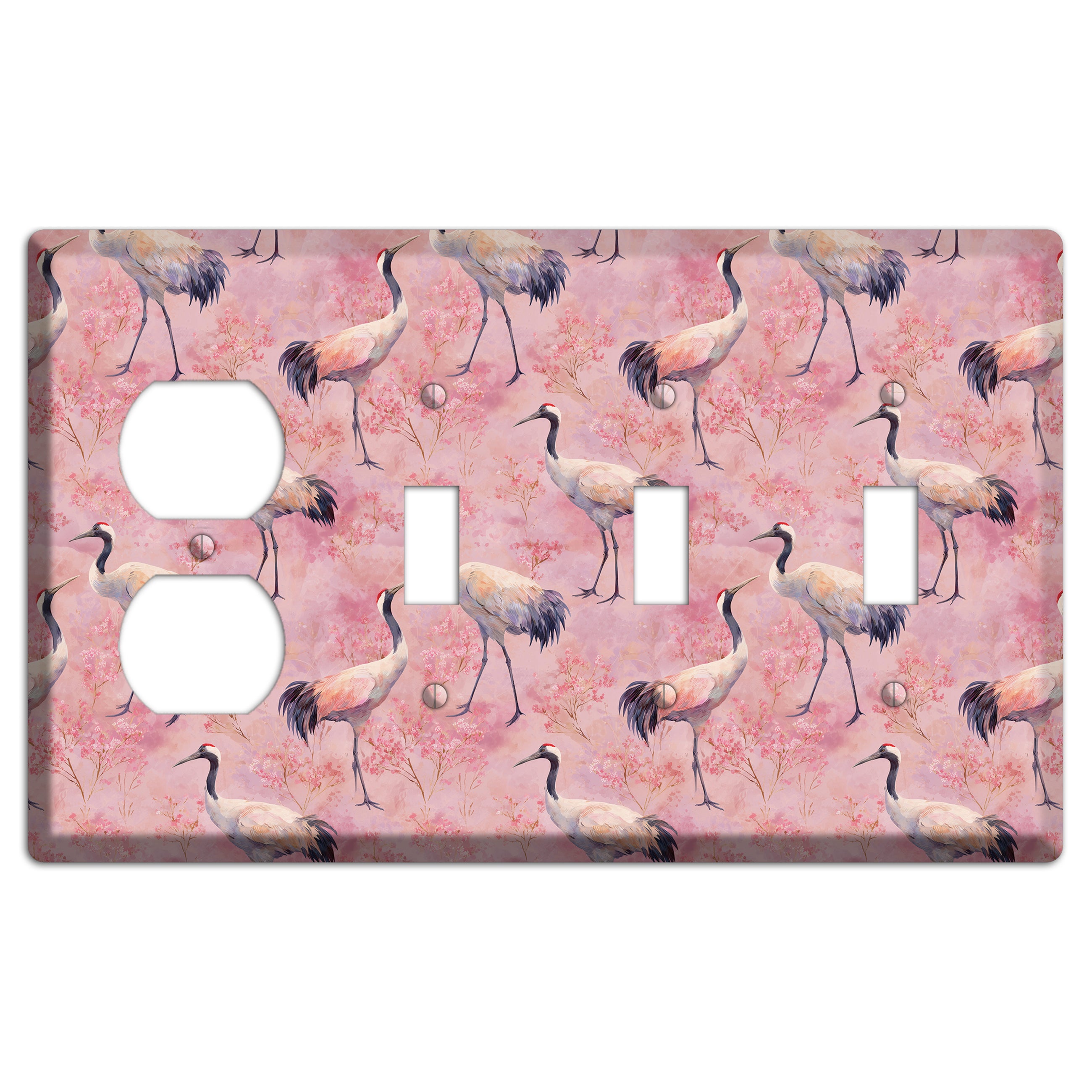 Blush Crane Reverie Duplex / 3 Toggle Wallplate