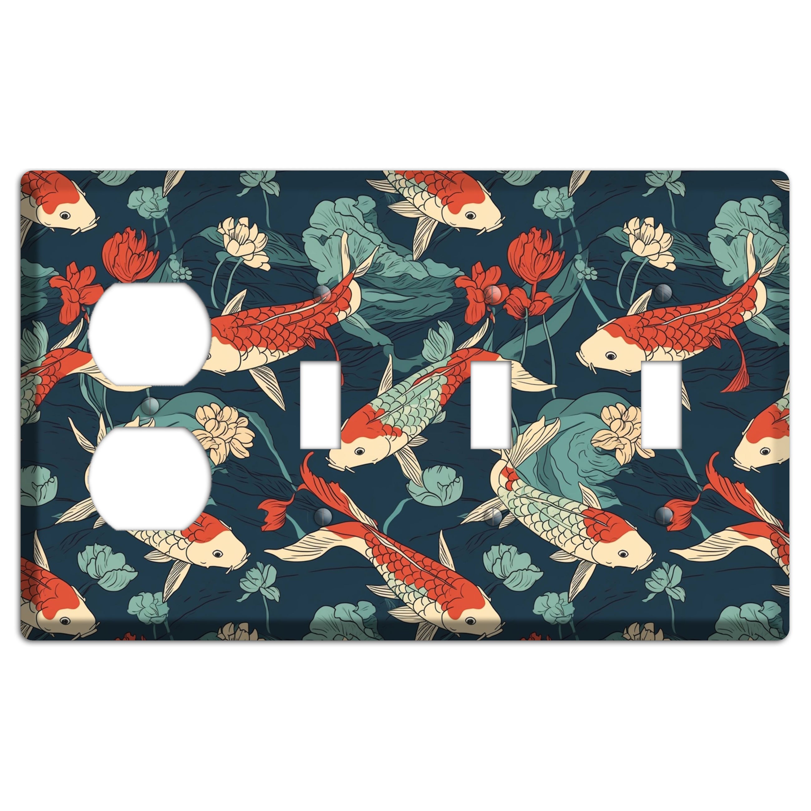 Koi & Lotus Drift Duplex / 3 Toggle Wallplate