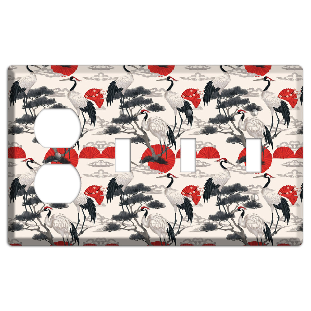 Crimson Fan & Pine Duplex / 3 Toggle Wallplate