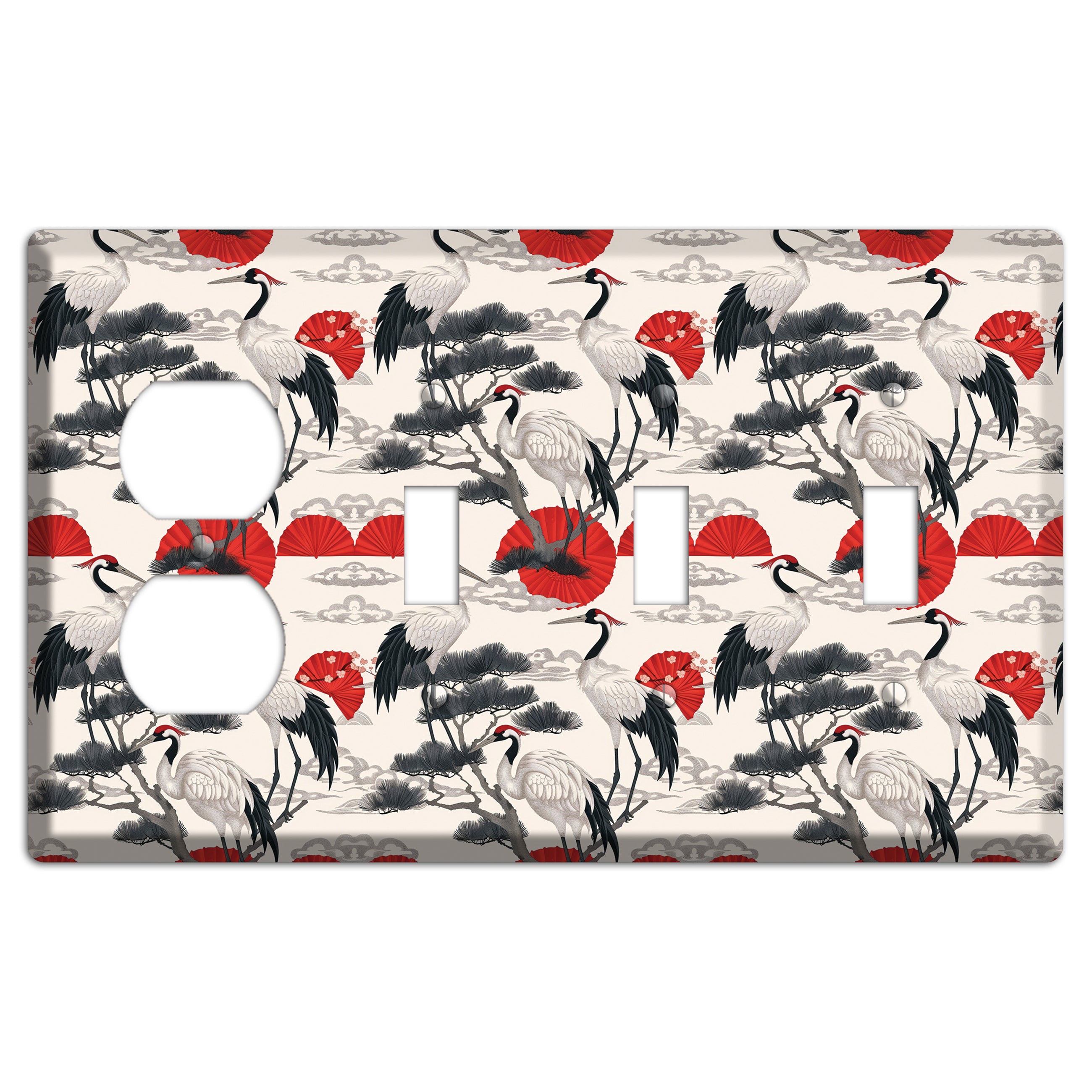 Crimson Fan & Pine Duplex / 3 Toggle Wallplate