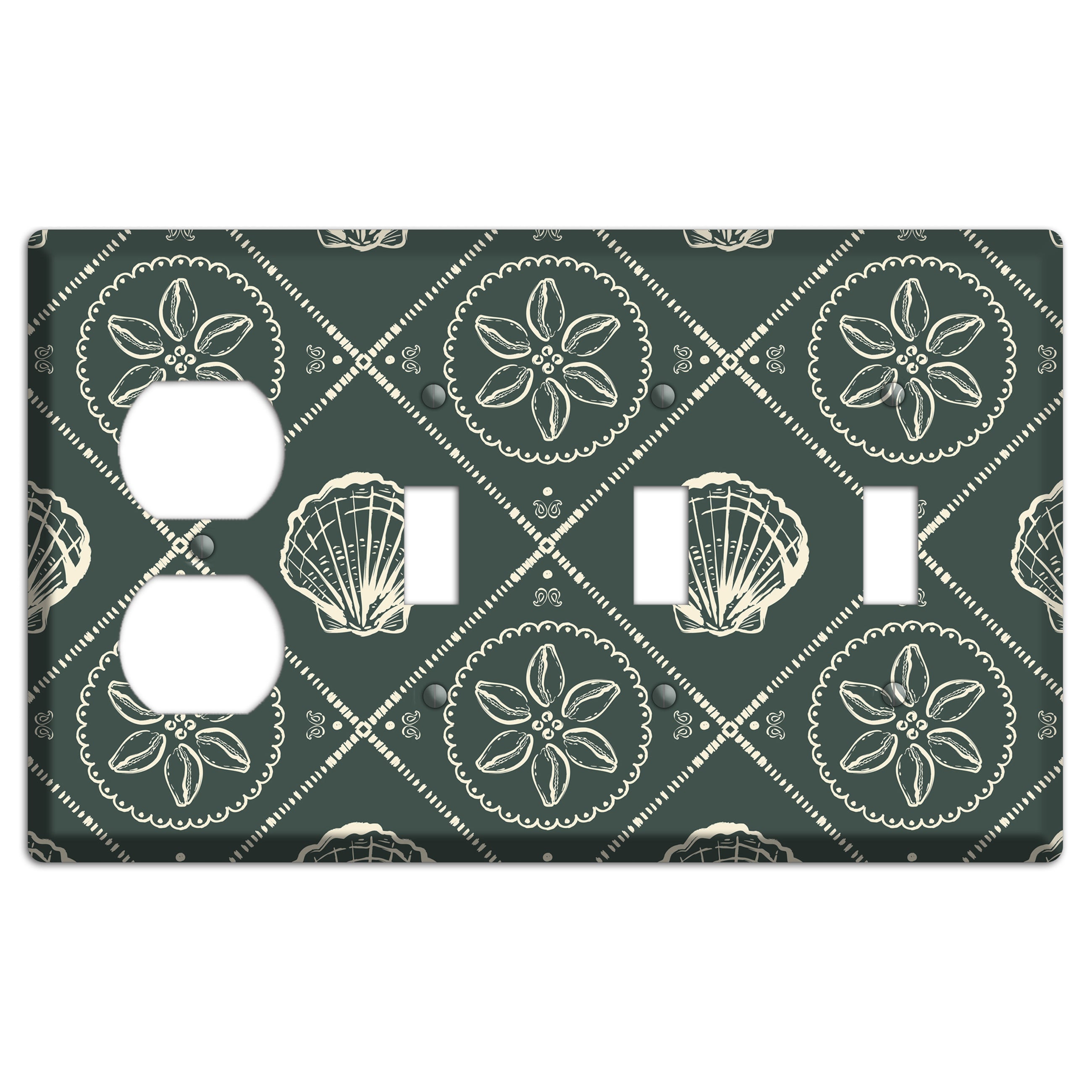 Slate Cowrie Medallion Duplex / 3 Toggle Wallplate