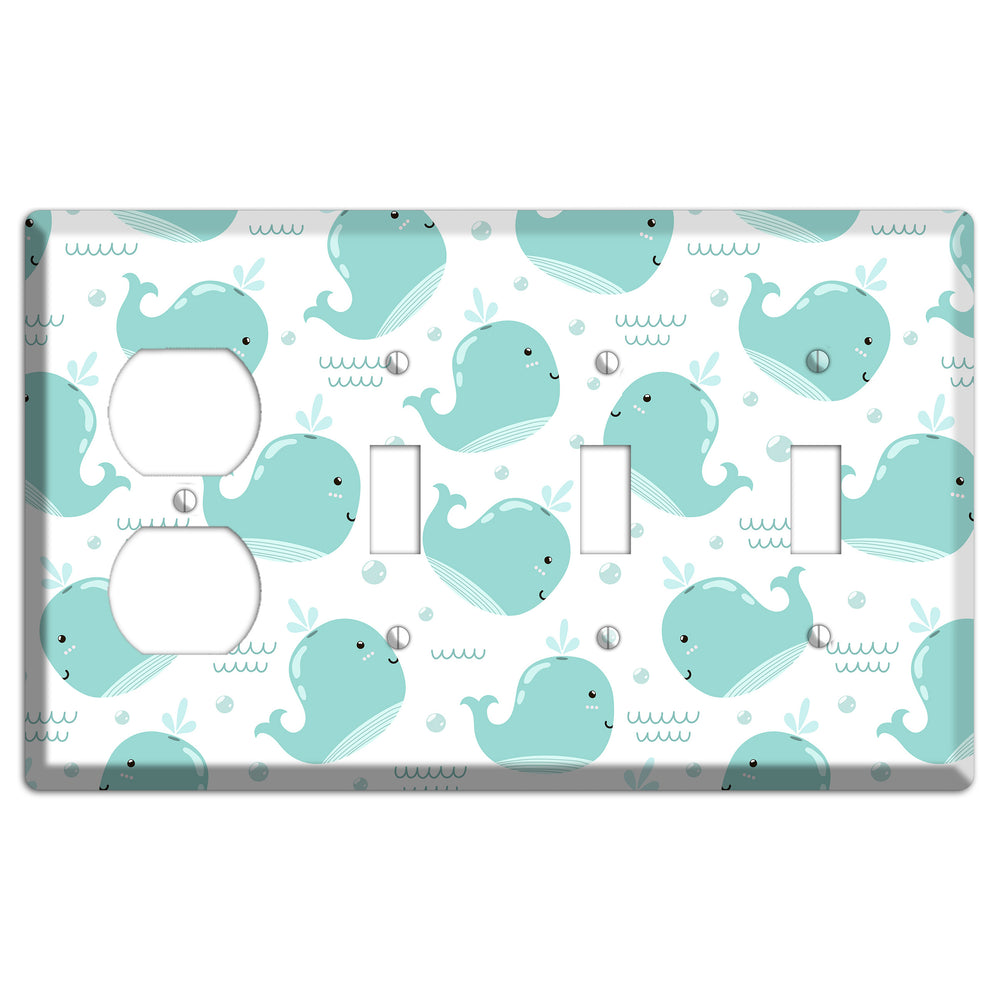 Happy Whales (White) Duplex / 3 Toggle Wallplate