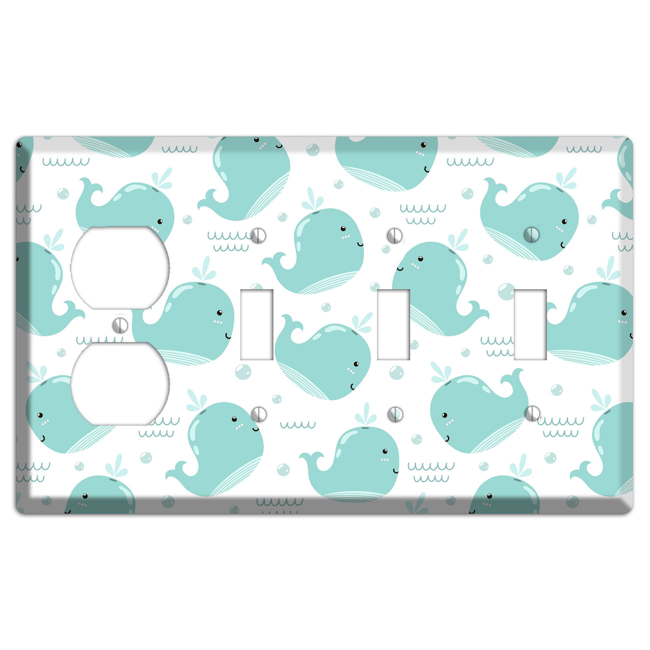 Happy Whales (White) Duplex / 3 Toggle Wallplate