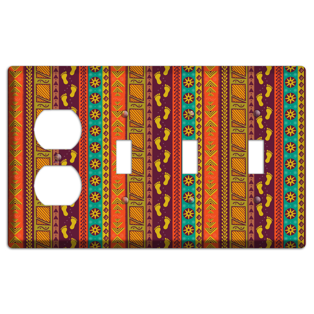 Tribal Footsteps Duplex / 3 Toggle Wallplate