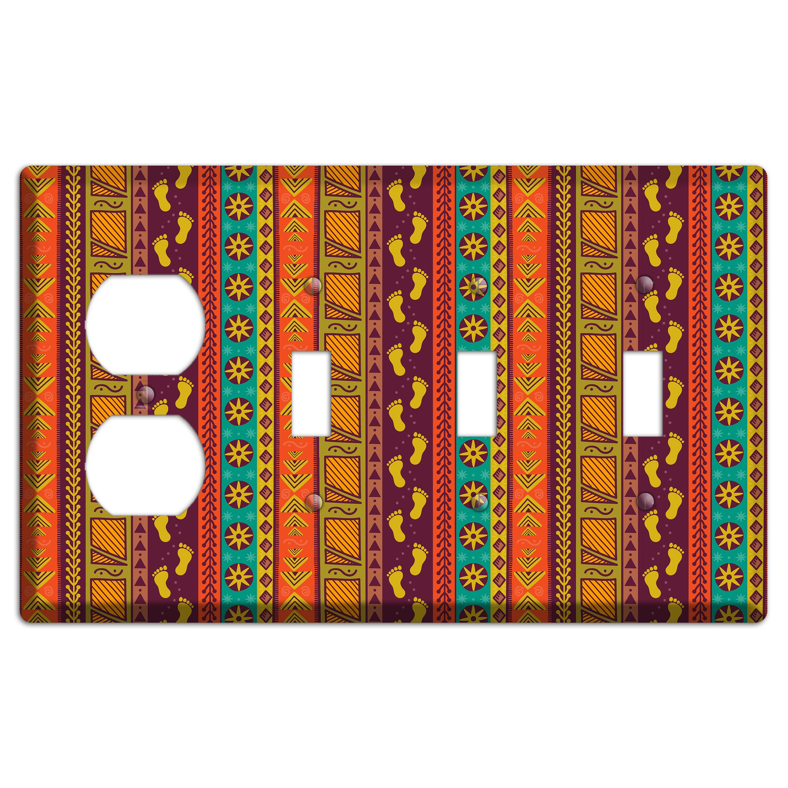 Tribal Footsteps Duplex / 3 Toggle Wallplate