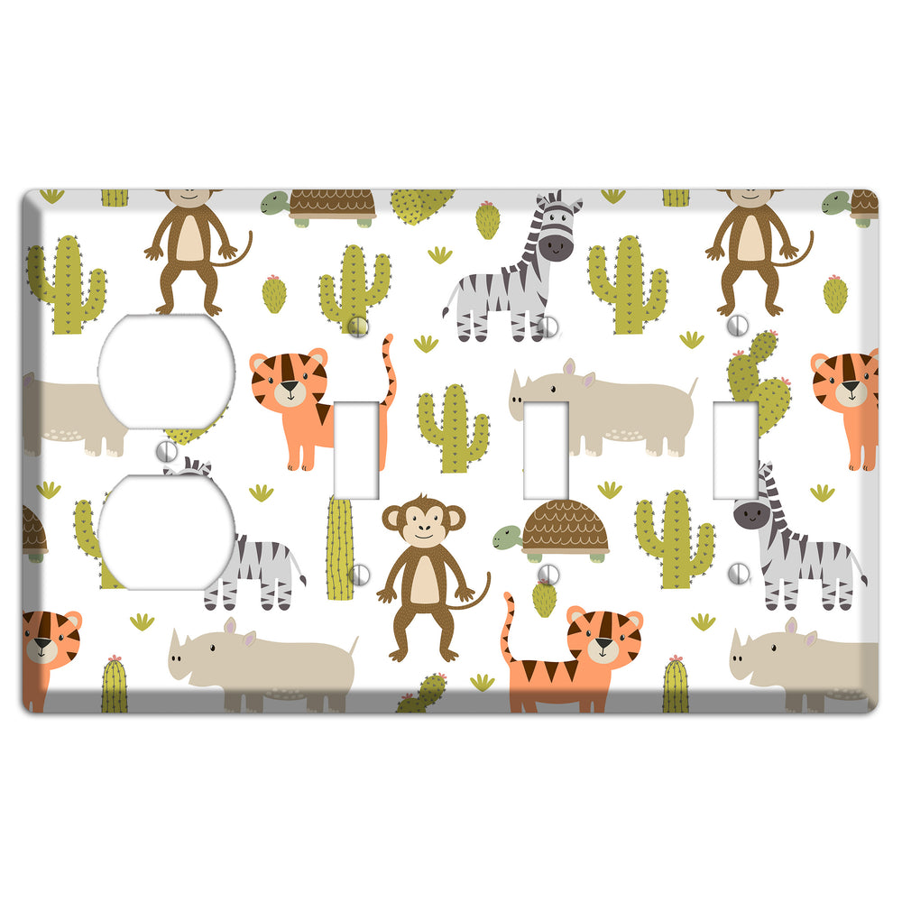 Safari Critters (White) Duplex / 3 Toggle Wallplate