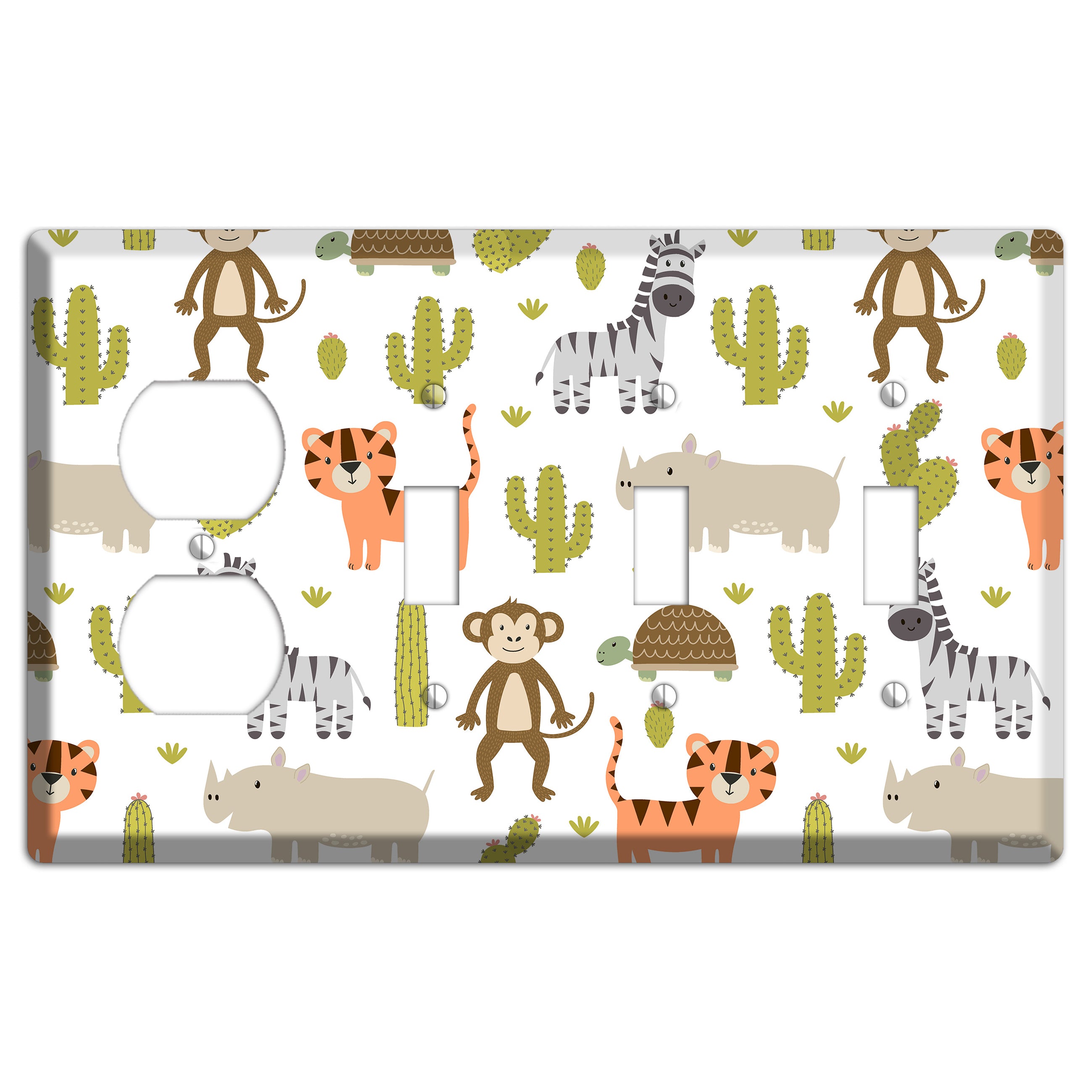 Safari Critters (White) Duplex / 3 Toggle Wallplate
