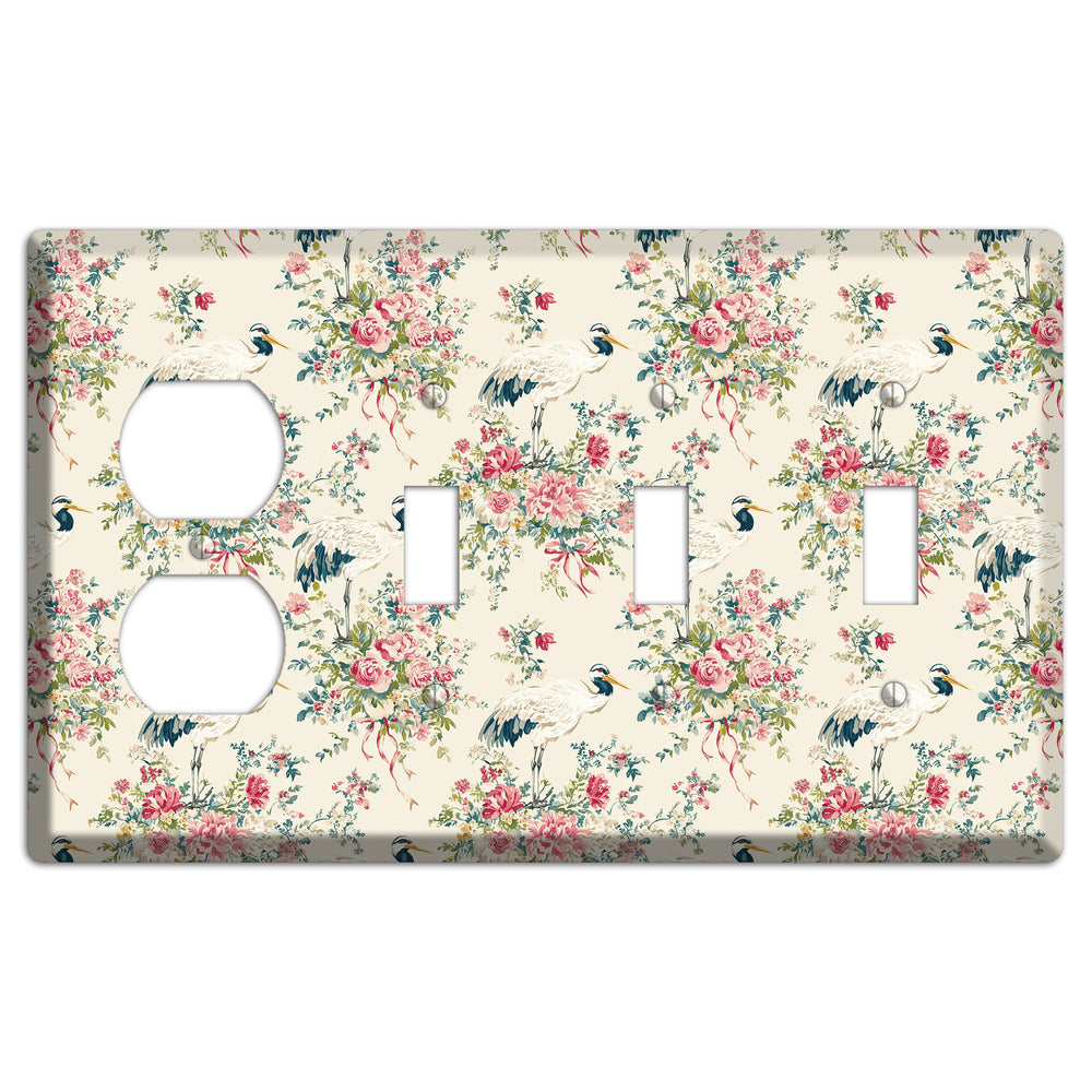 Blossom & Crane Duplex / 3 Toggle Wallplate