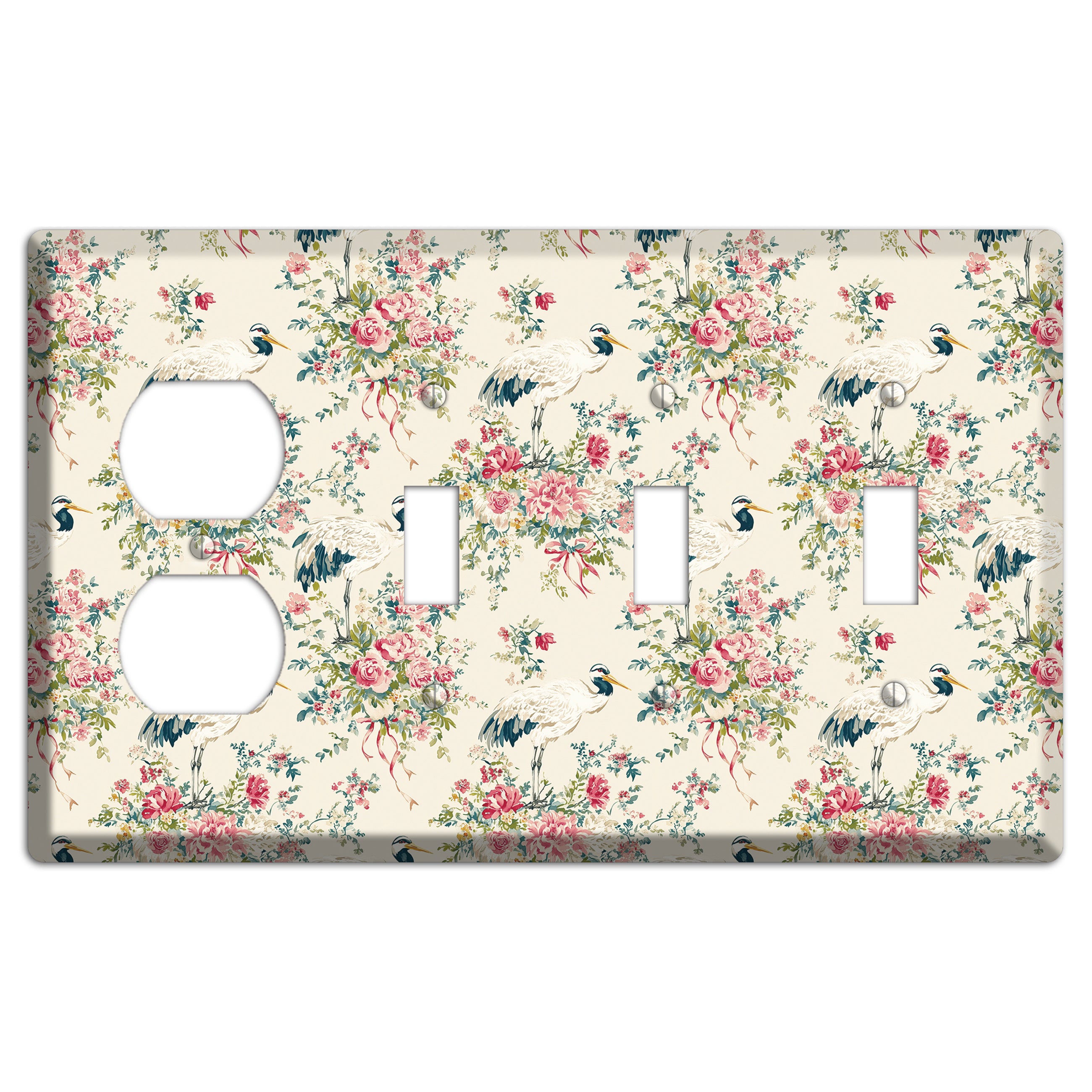 Blossom & Crane Duplex / 3 Toggle Wallplate