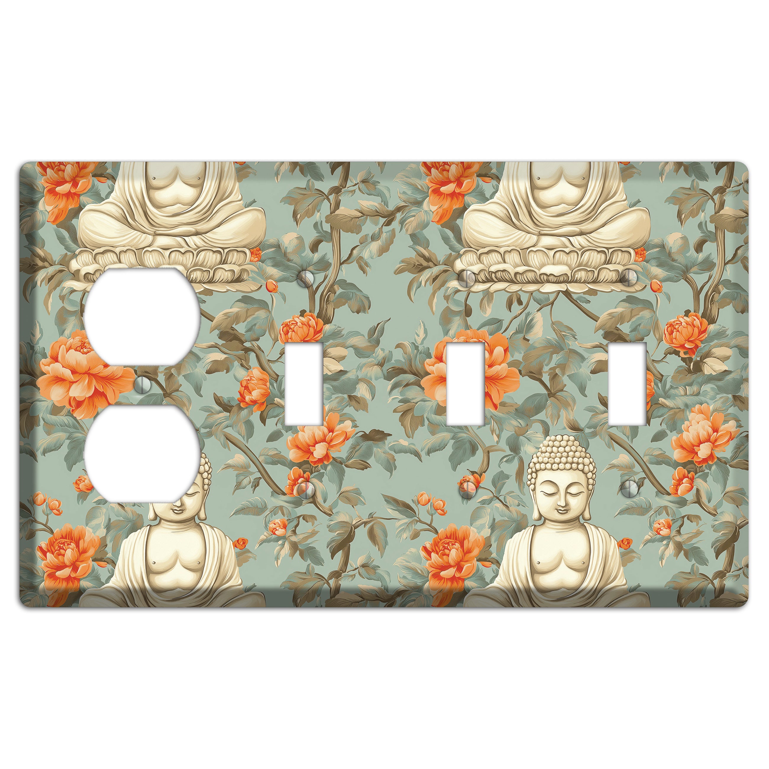 Lotus & Peony Duplex / 3 Toggle Wallplate