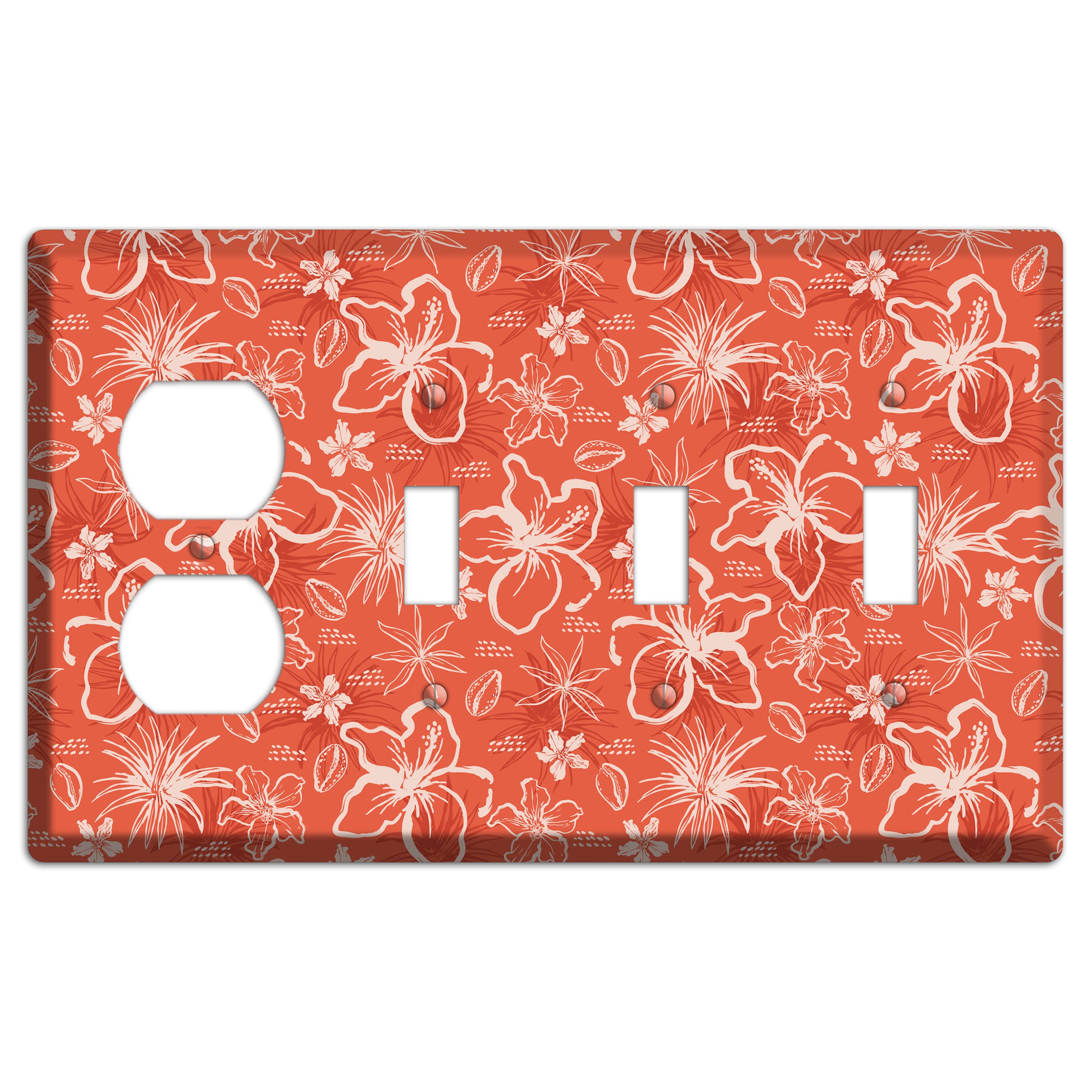 Coral Hibiscus Reverie Duplex / 3 Toggle Wallplate