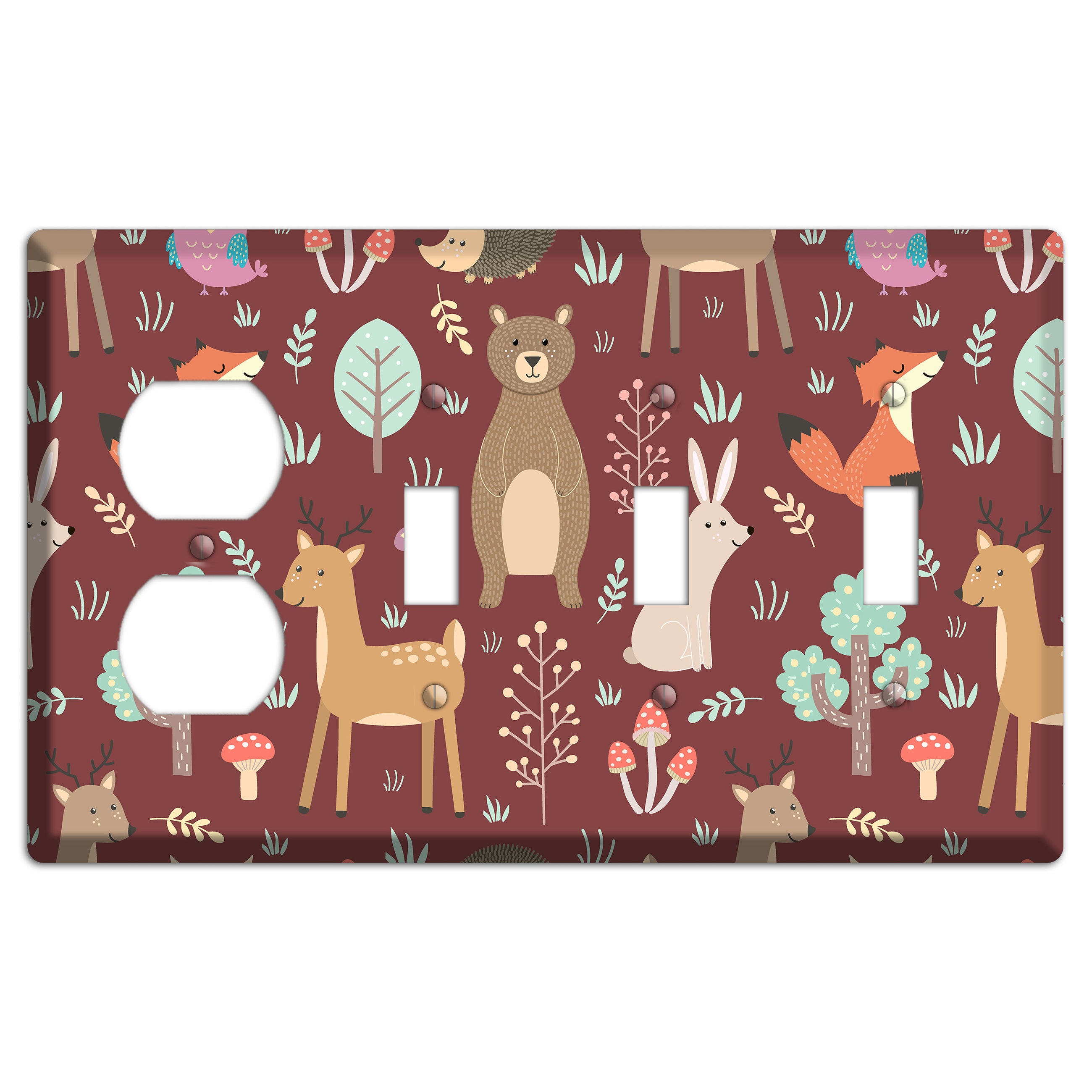 Woodland Friends (Maroon) Duplex / 3 Toggle Wallplate
